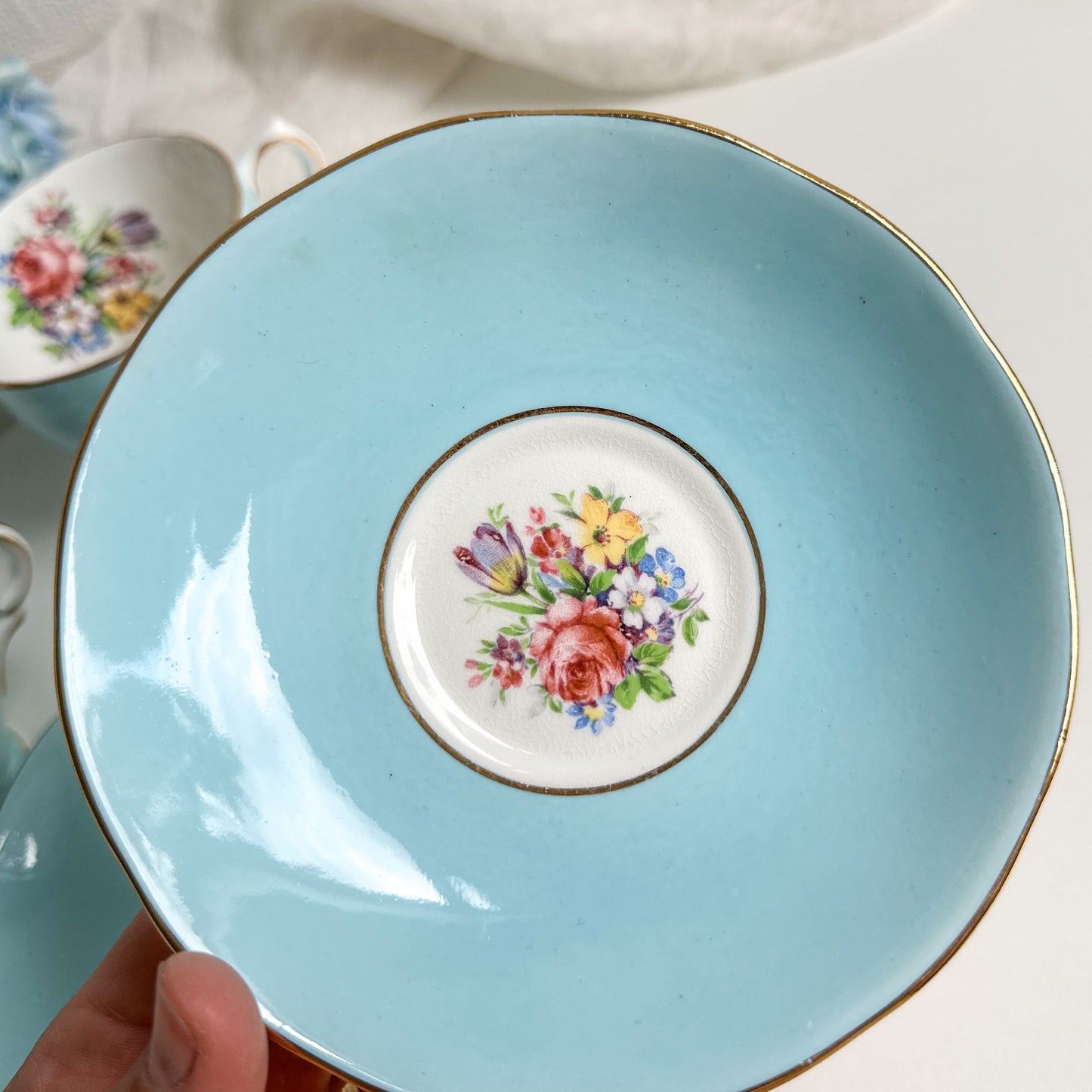 Pair of Blue Tea Cups and Saucers