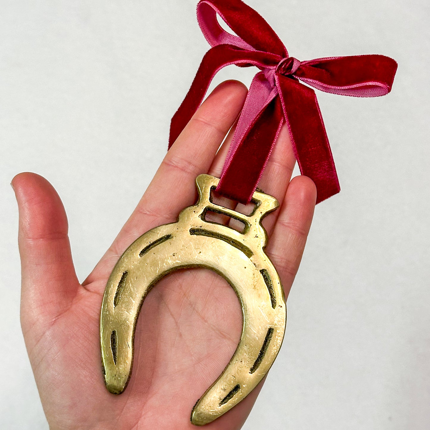 Brass Ornament with Bordeaux Ribbon 1