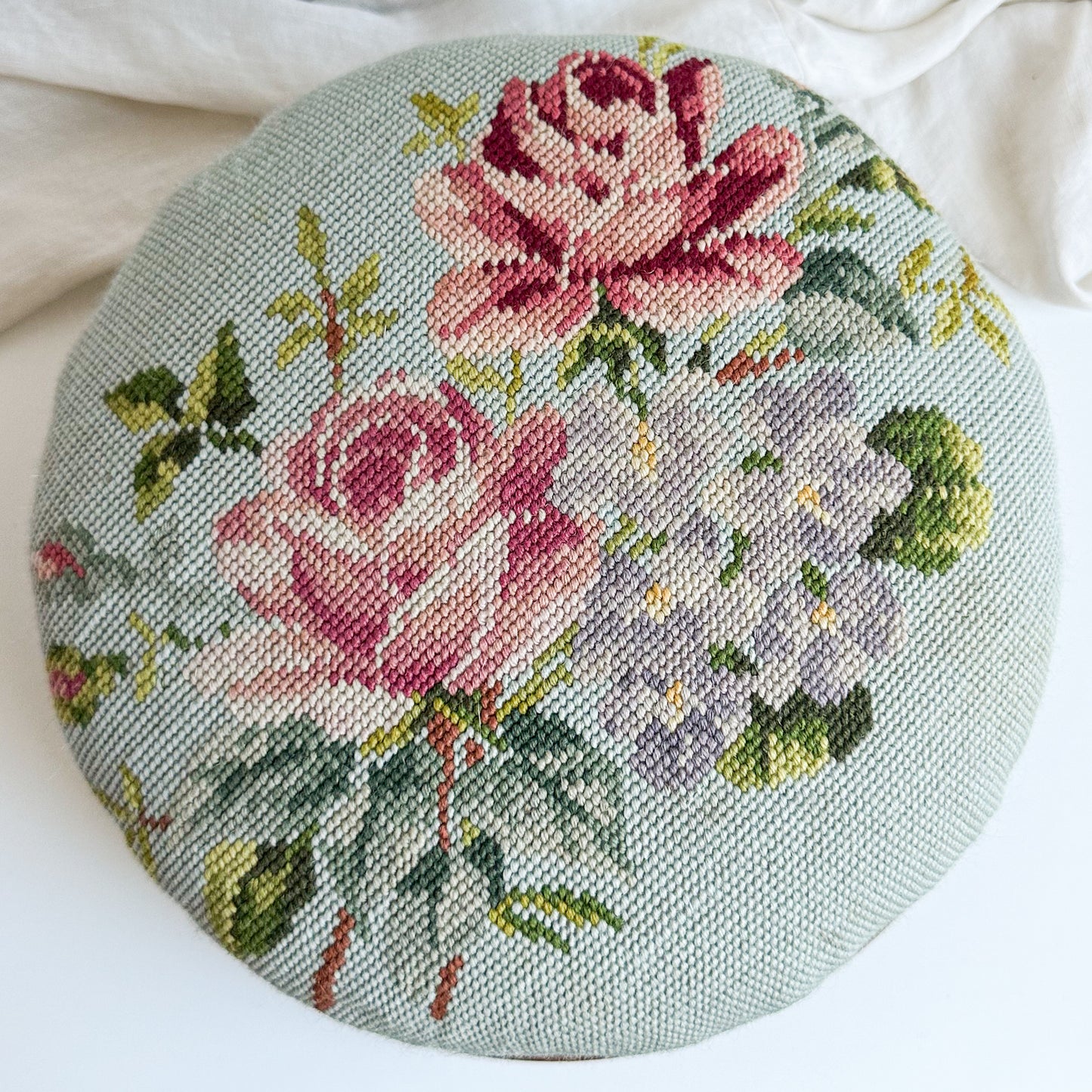 Victorian Upholstered Footstool with Roses