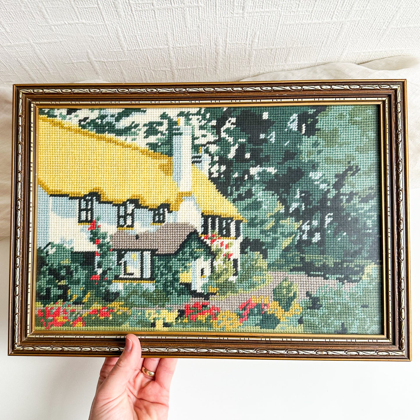 Framed Cottage Needlepoint