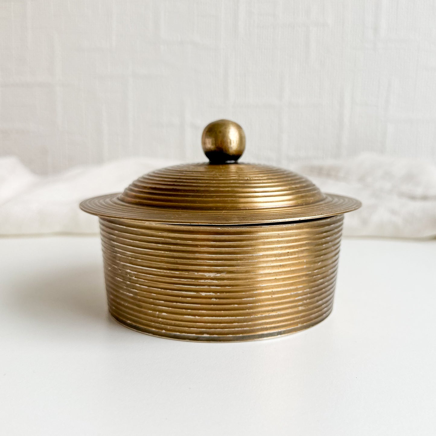 Ribbed Brass Lidded Box