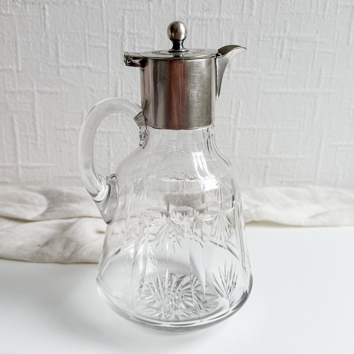 Antique Glass Pitcher with Hinged Lid