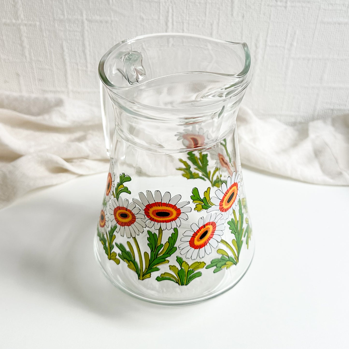 Vintage Carafe Pitcher with Daisy Pattern