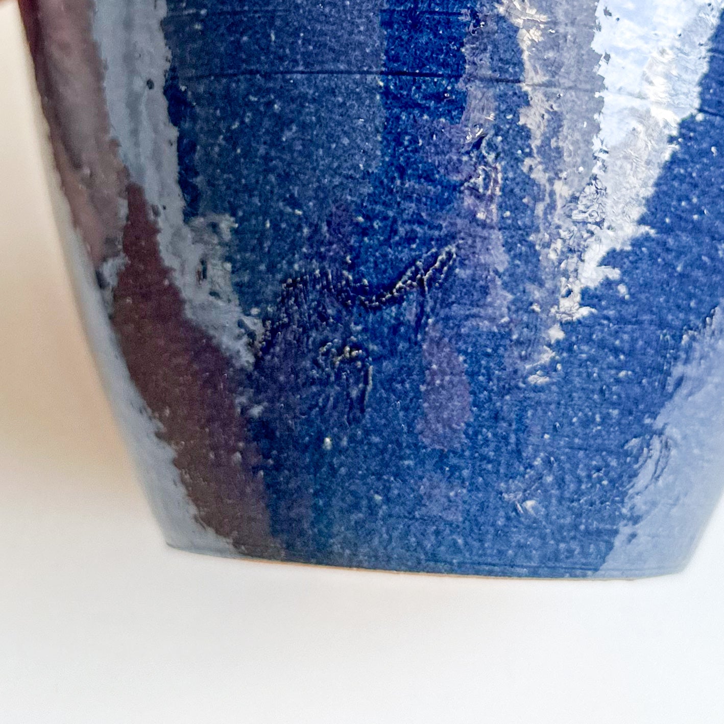 Blue Pottery Vase with Handles