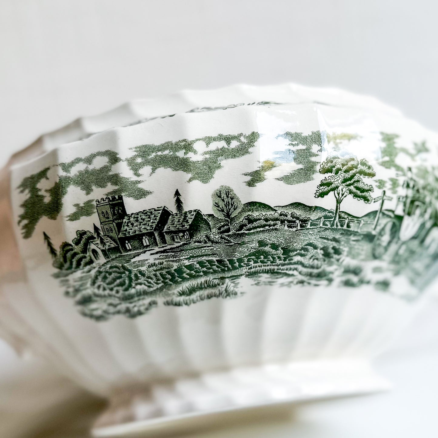 Green Transferware Tureen / Planter