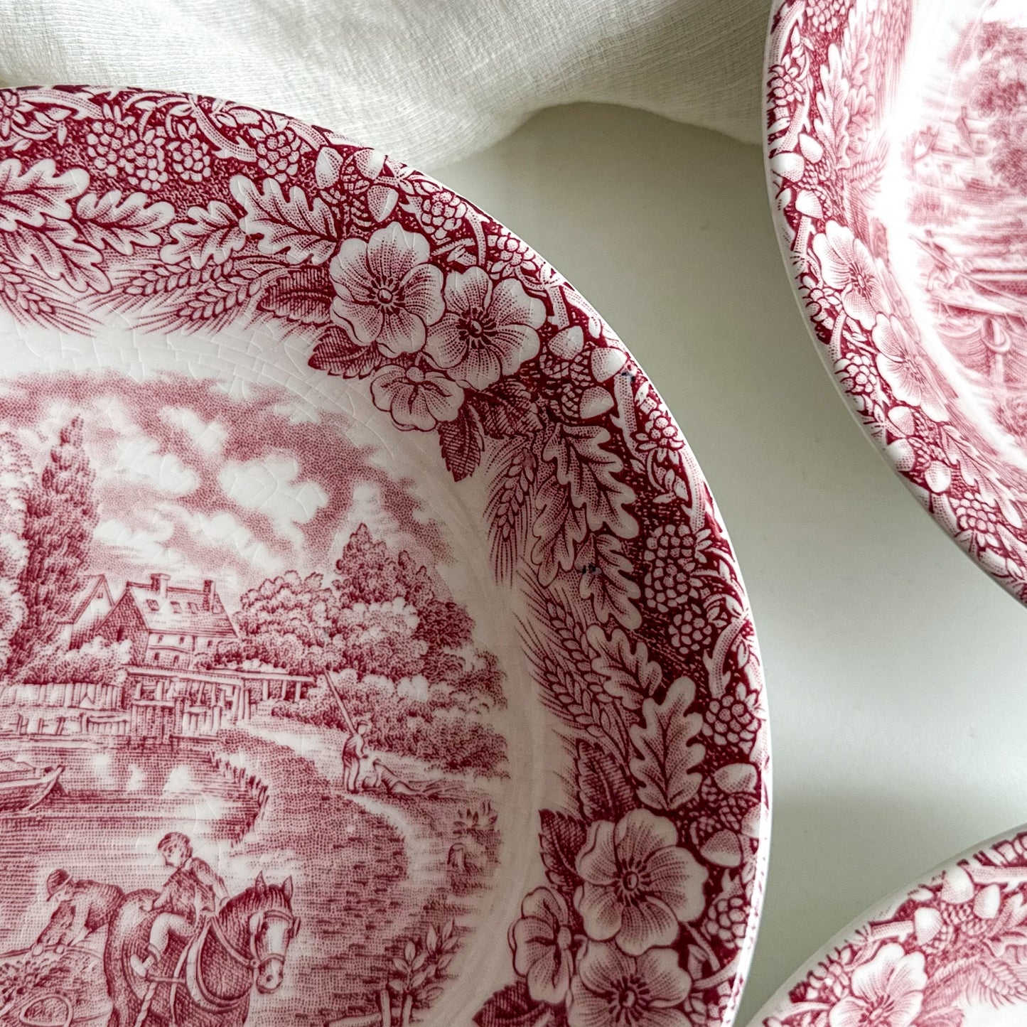 Set of 3 Vintage Red Transferware Small Bowls