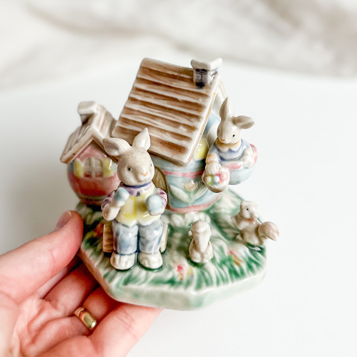 Easter Bunny Family Cottage Figurine