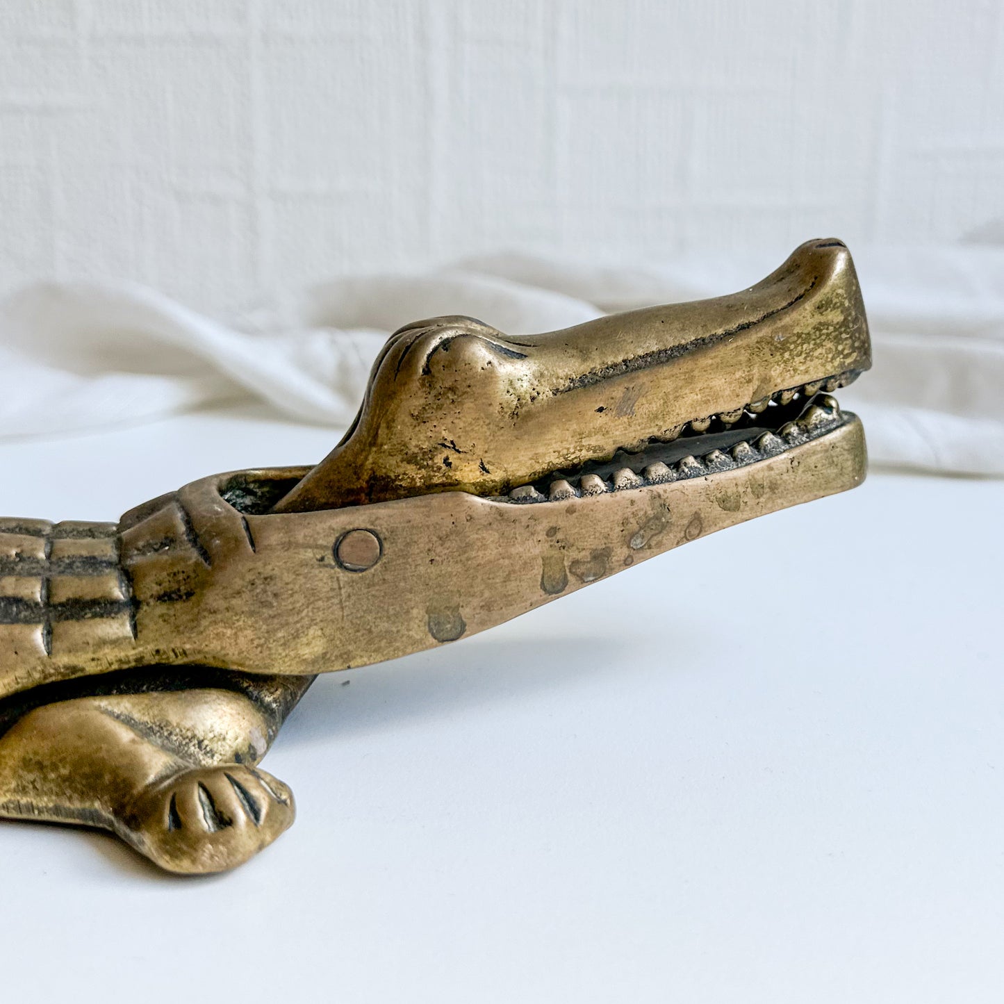 Large Brass Alligator Nutcracker