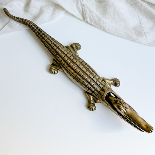 Large Brass Alligator Nutcracker