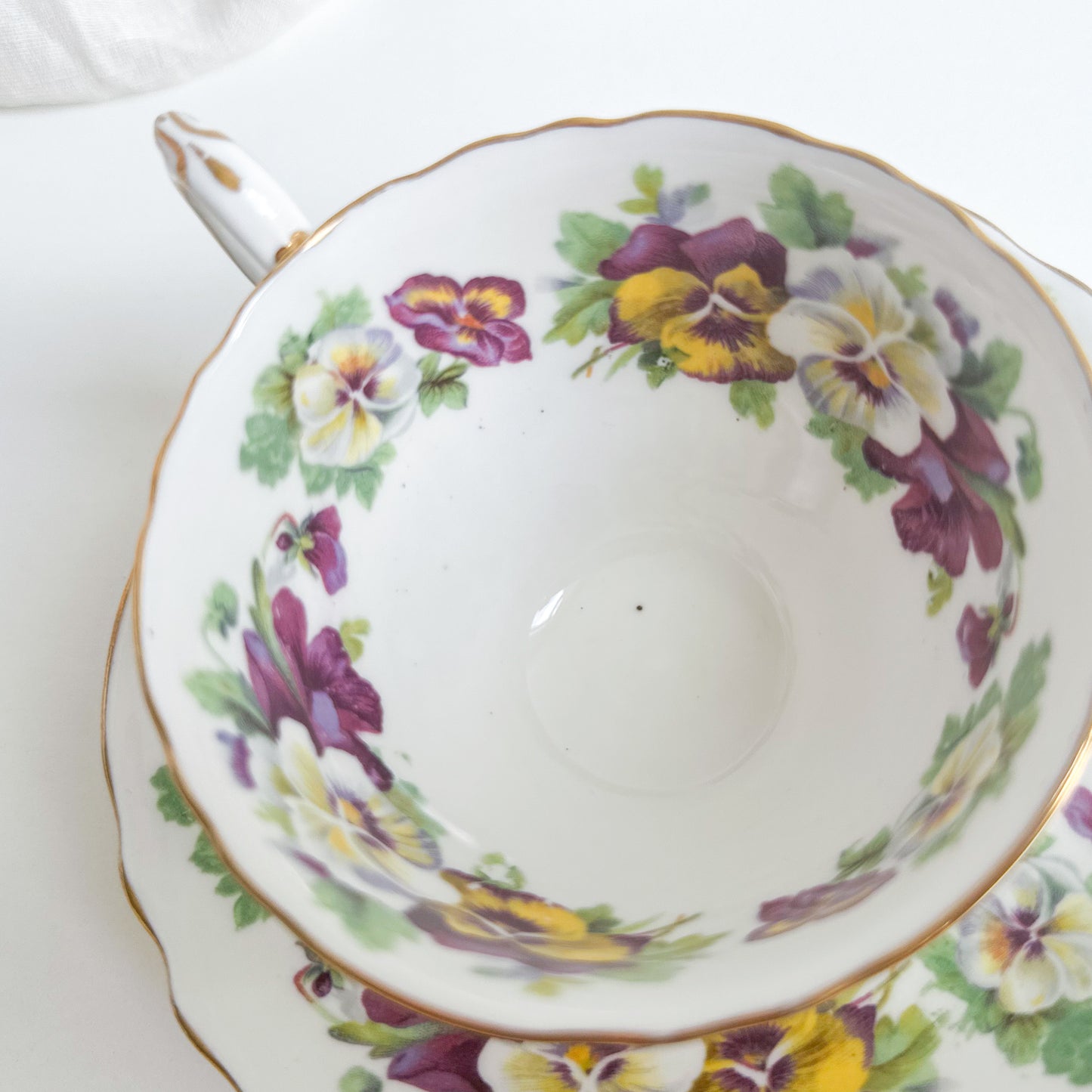 Vintage Tea Cup and Saucer with Pansy Pattern