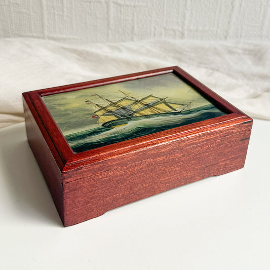 Wooden Box with Painted Glass Lid
