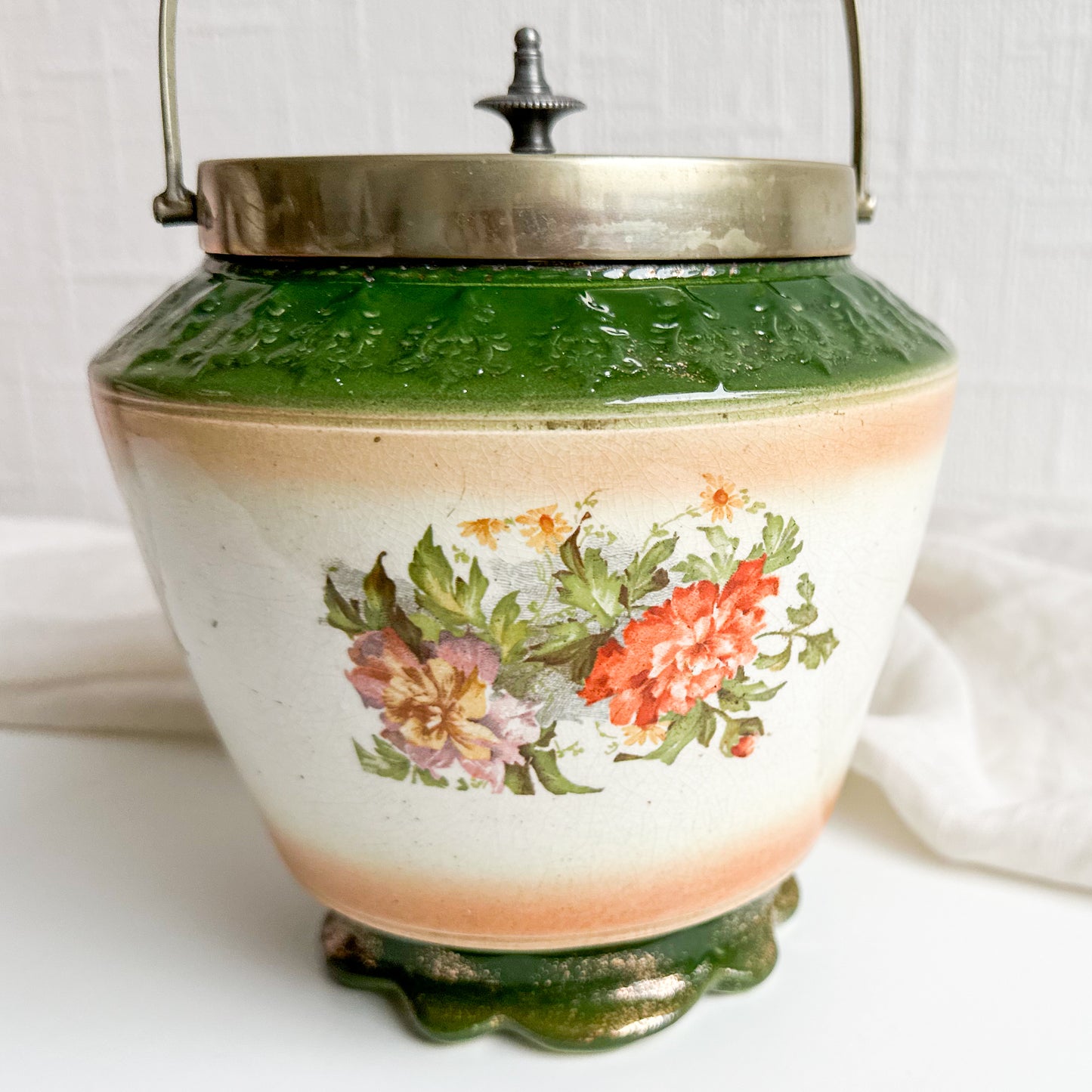 Antique Floral Biscuit Barrel