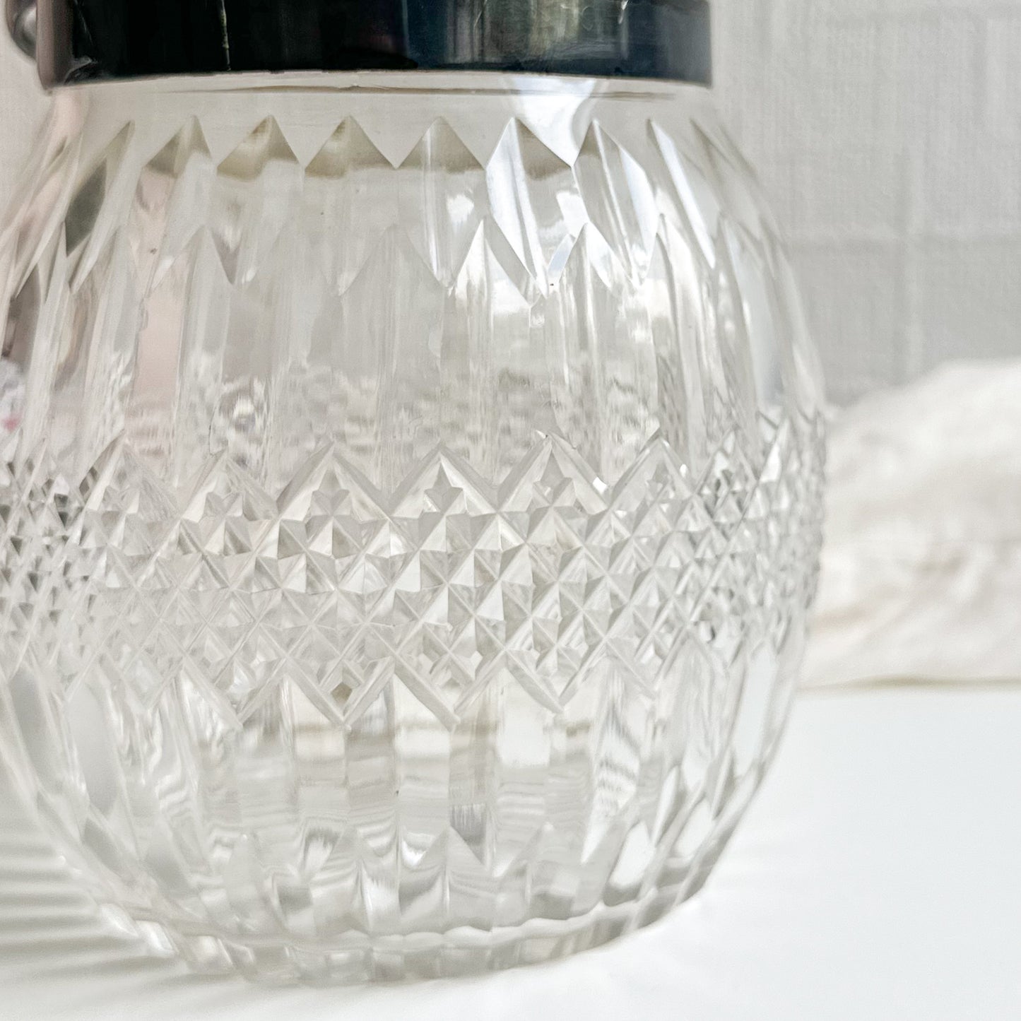 Cut Glass Biscuit Barrel with Silver Plated Top