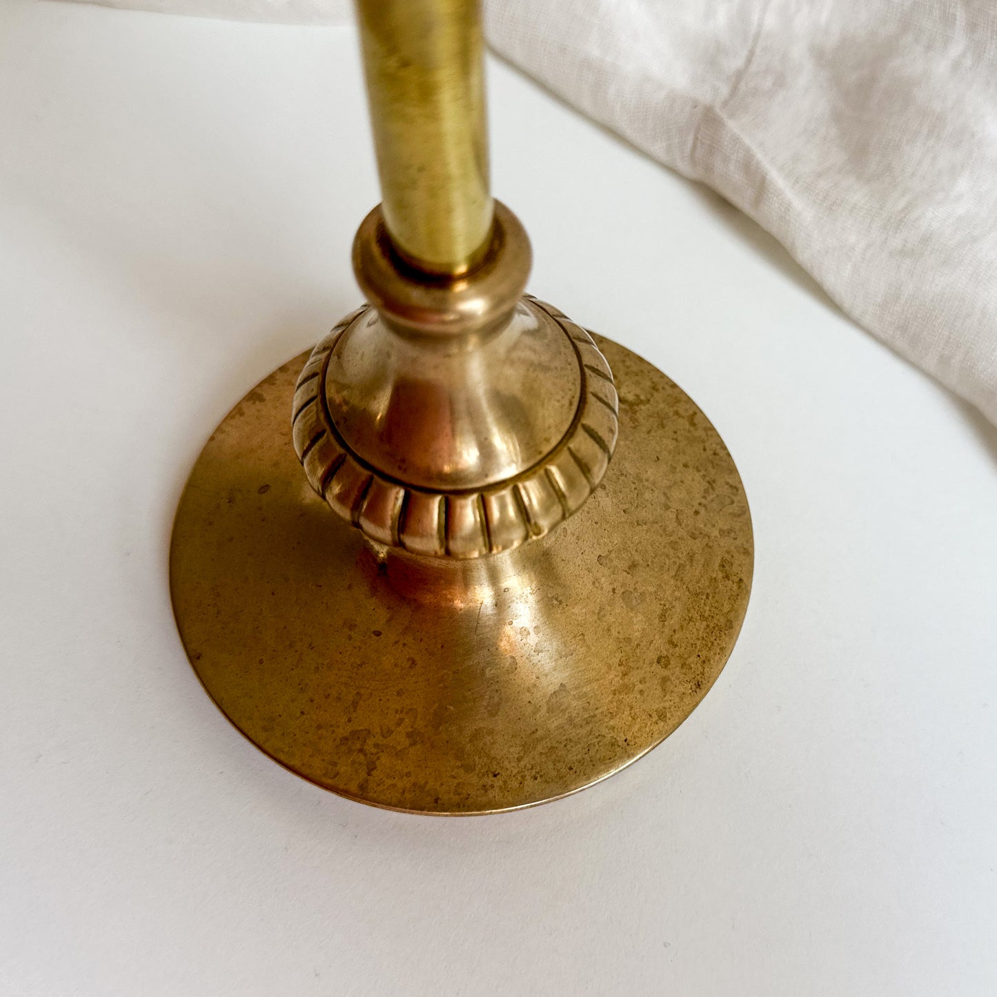 Tall Amber Glass and Brass Candle Holder