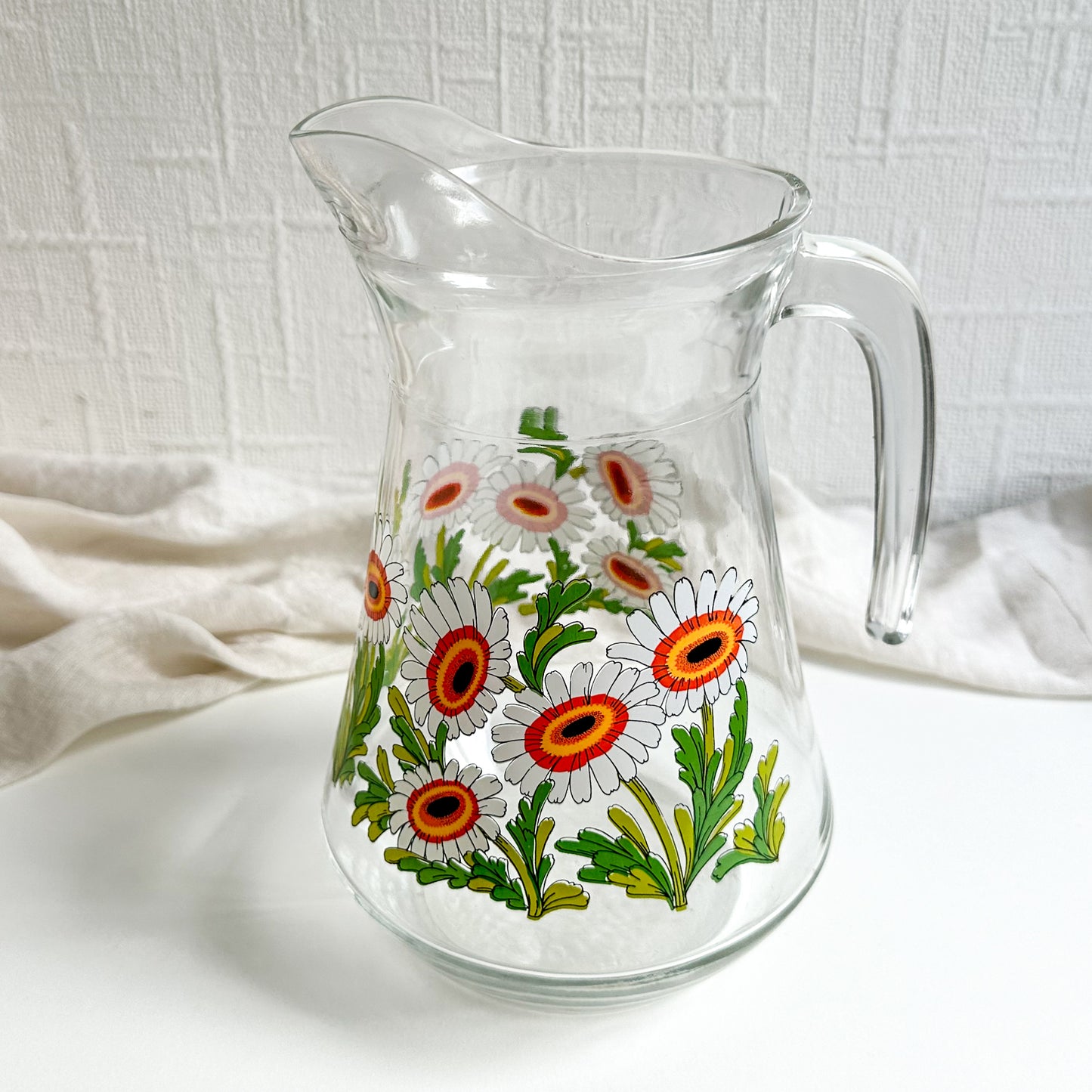 Vintage Carafe Pitcher with Daisy Pattern