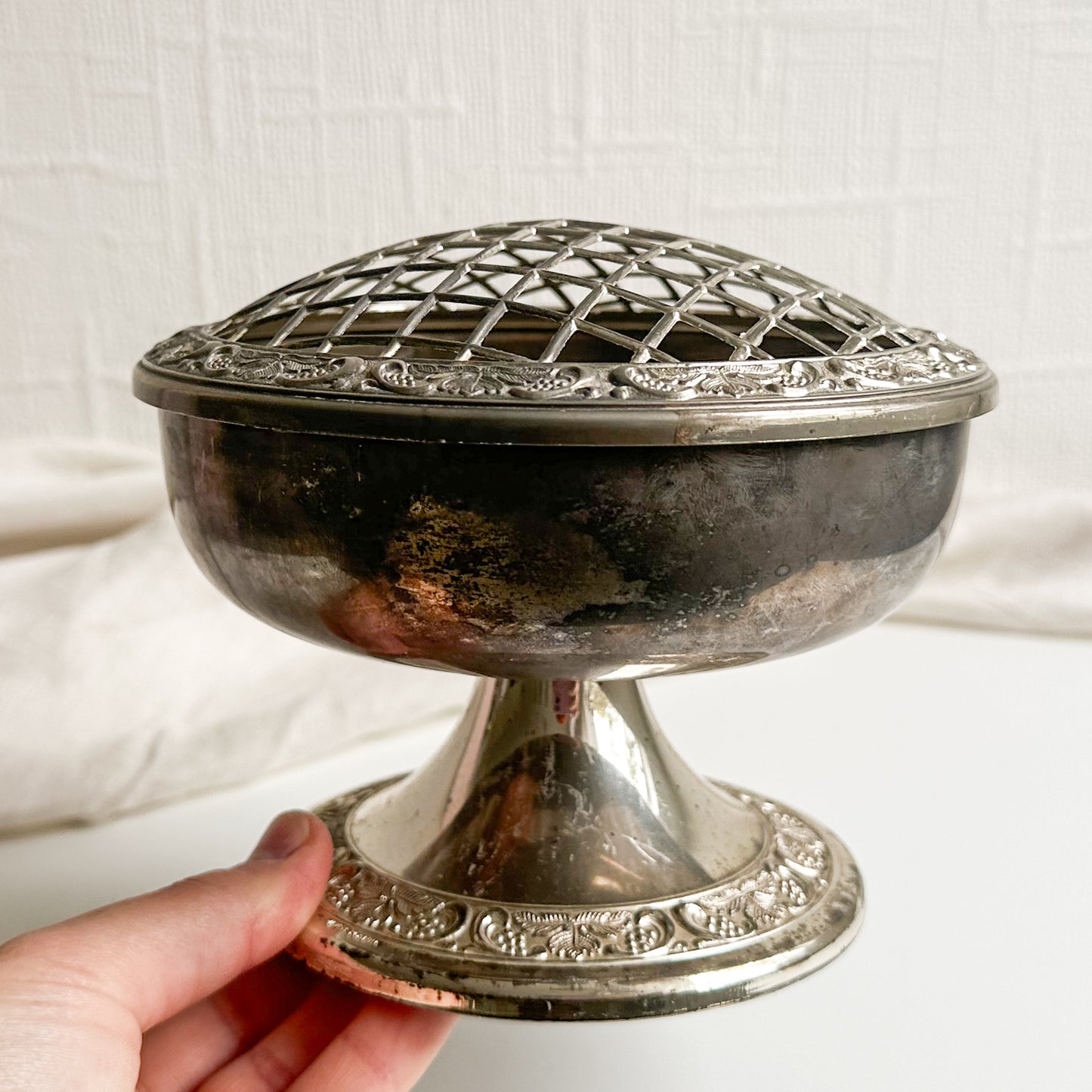 Silver Plated Bowl with Metal Grid