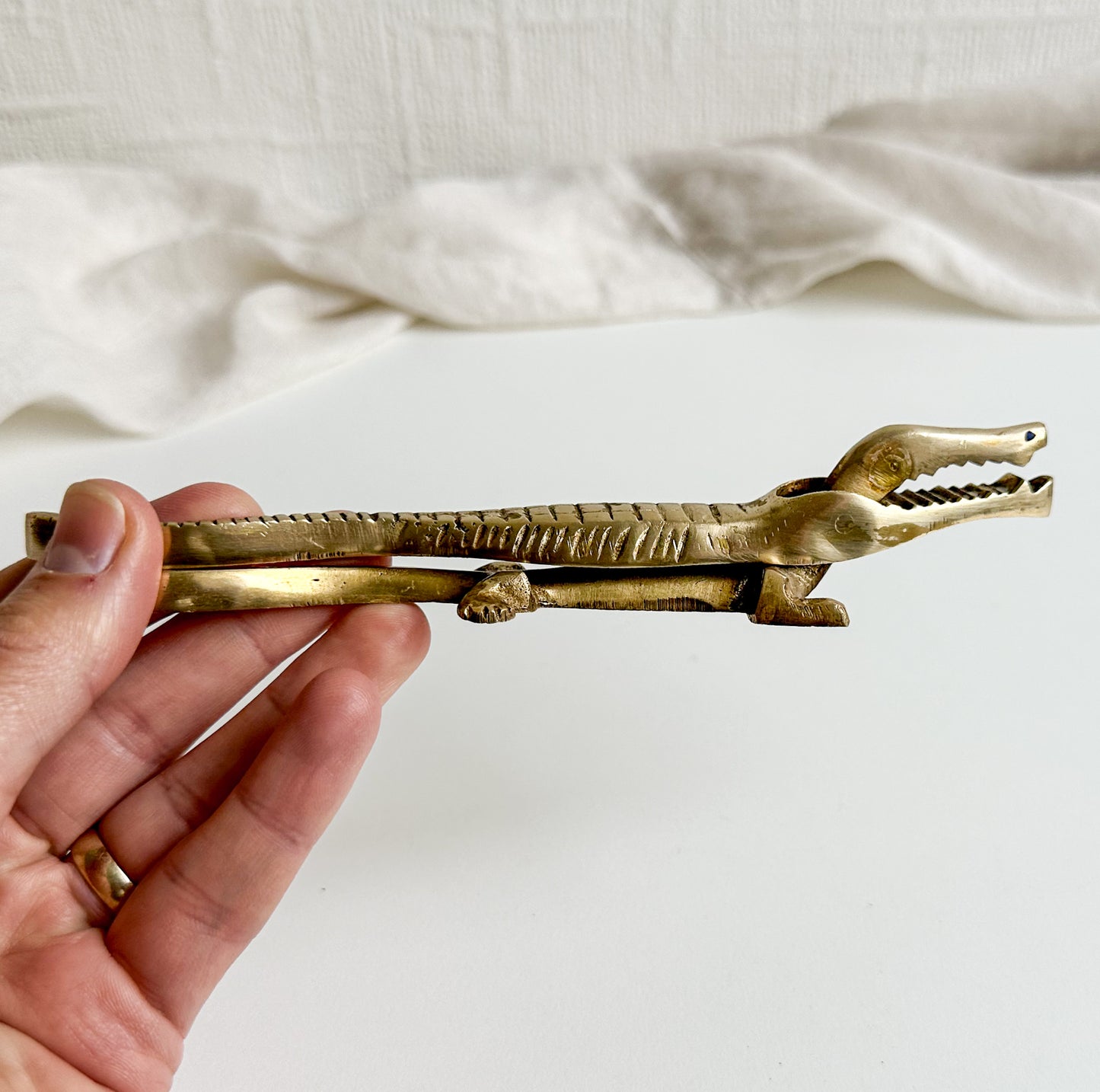 Small Brass Alligator Nutcracker