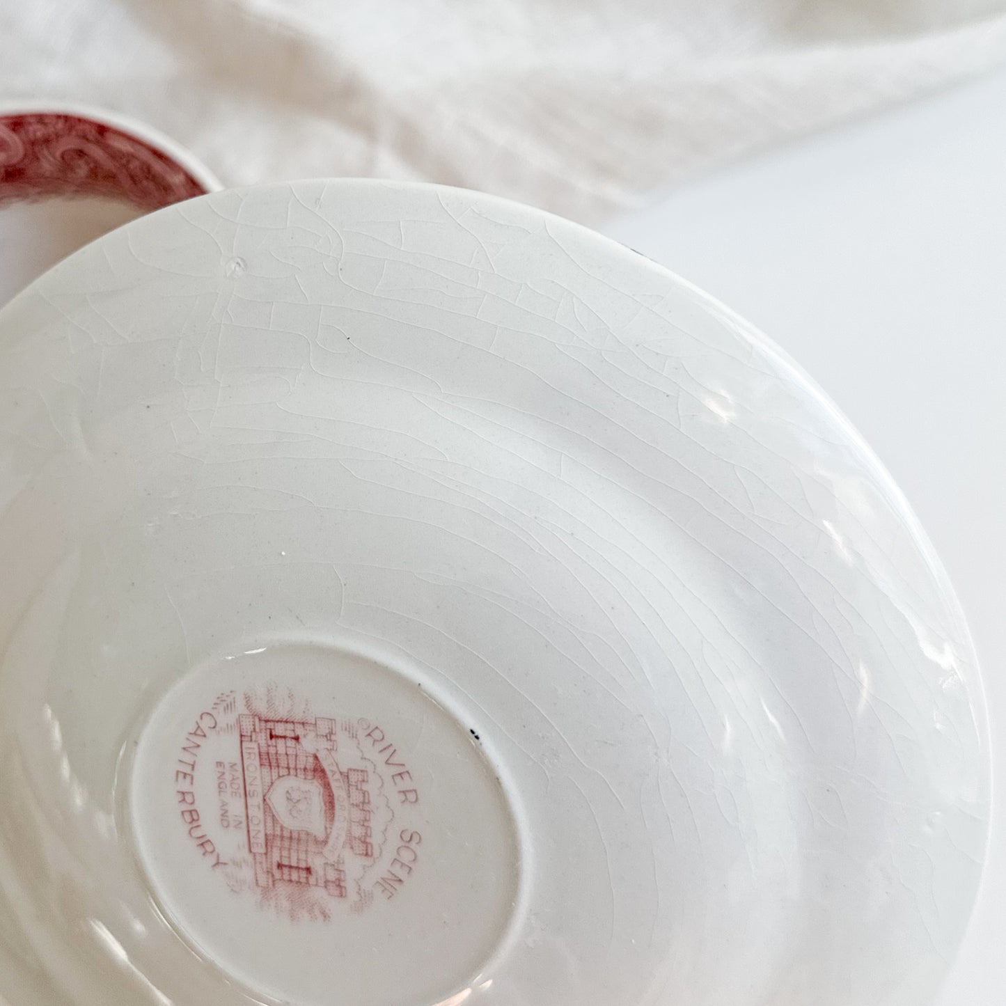 Pair of Red Transferware Tea Cups and Saucers