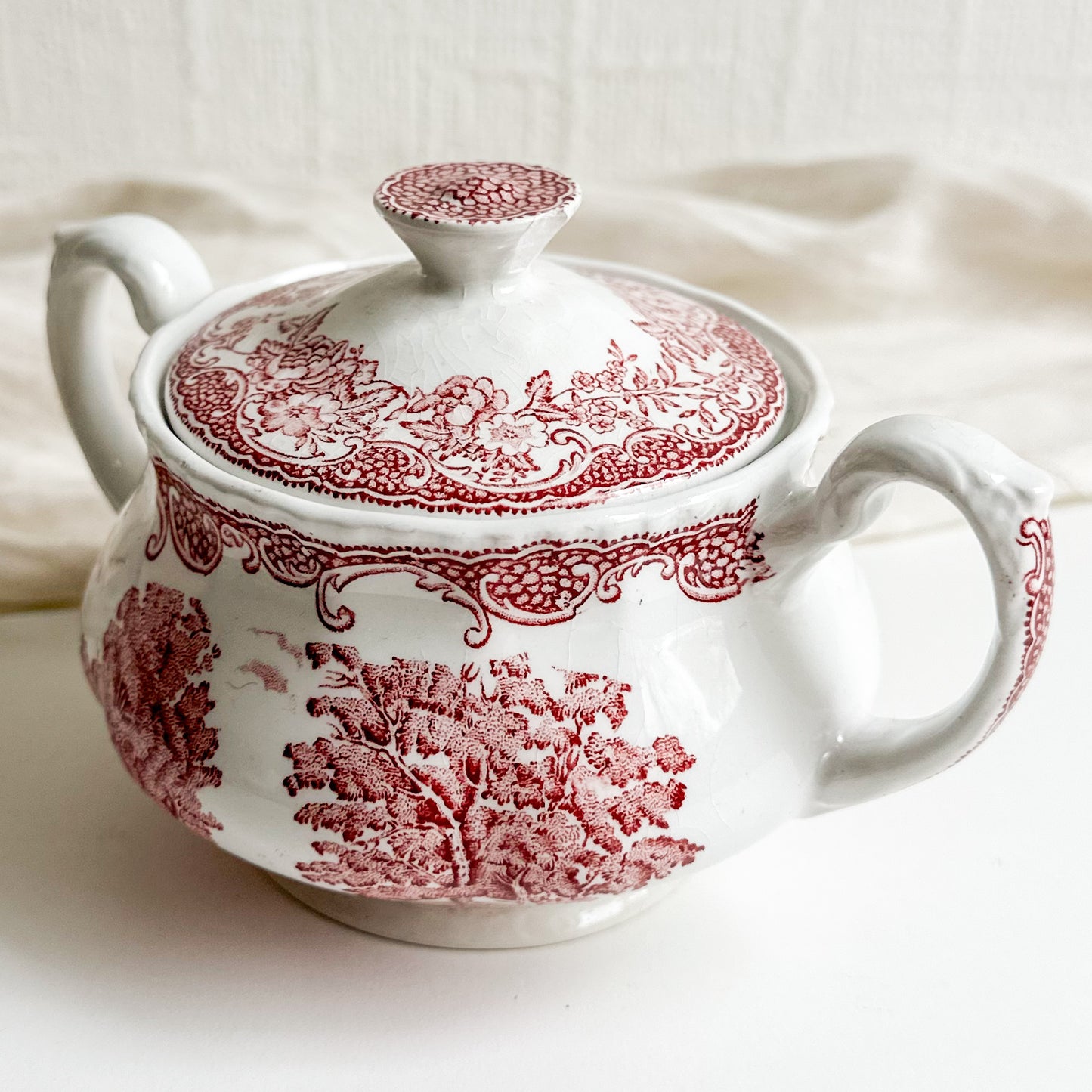 Red Transferware Sugar Bowl
