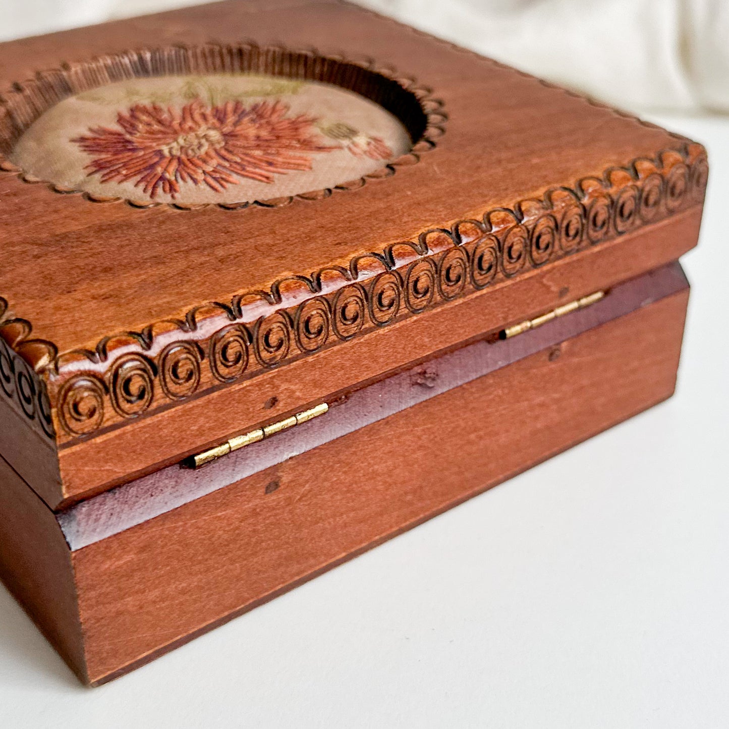 Wooden Box with Embroidered Fabric