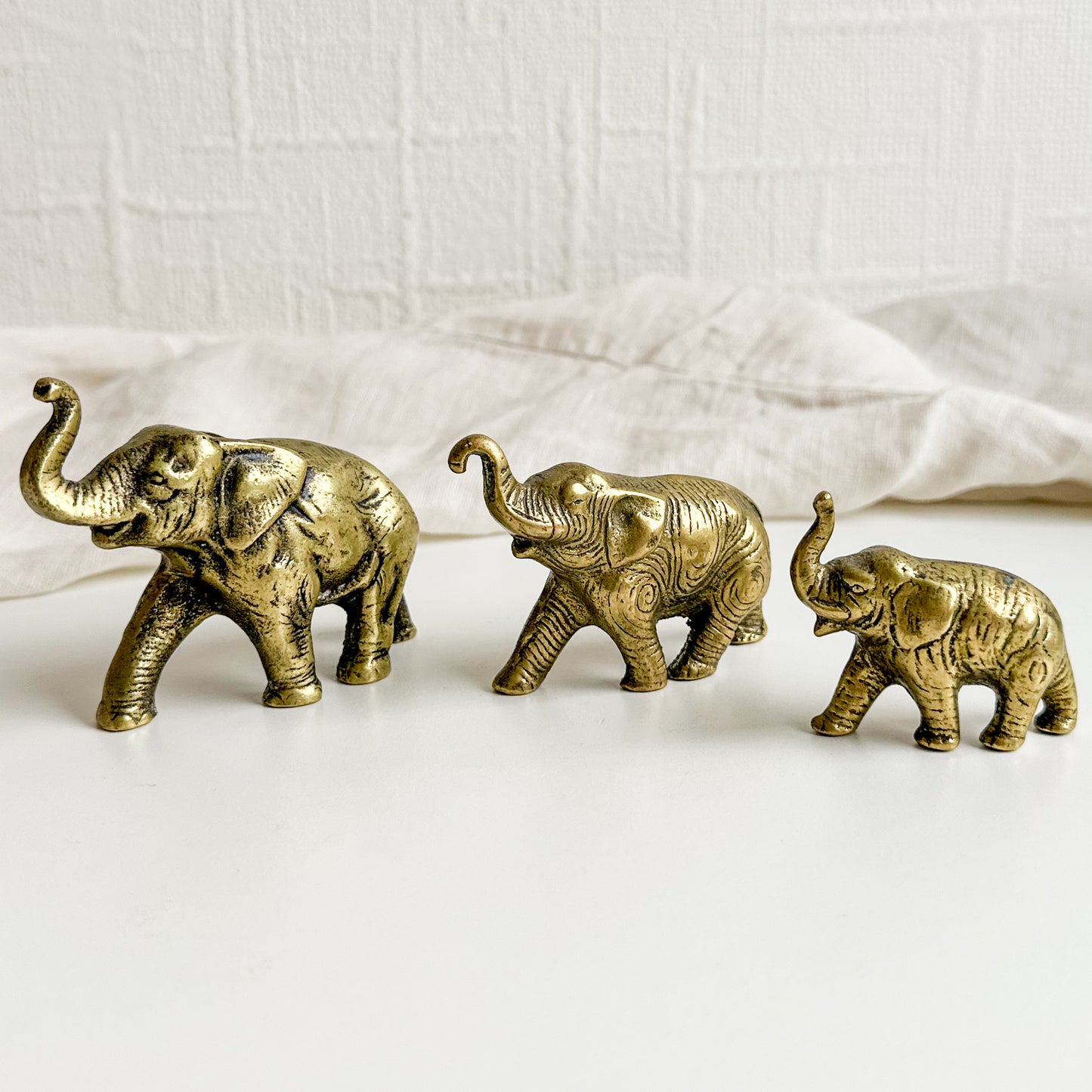 Set of 3 Small Brass Elephants