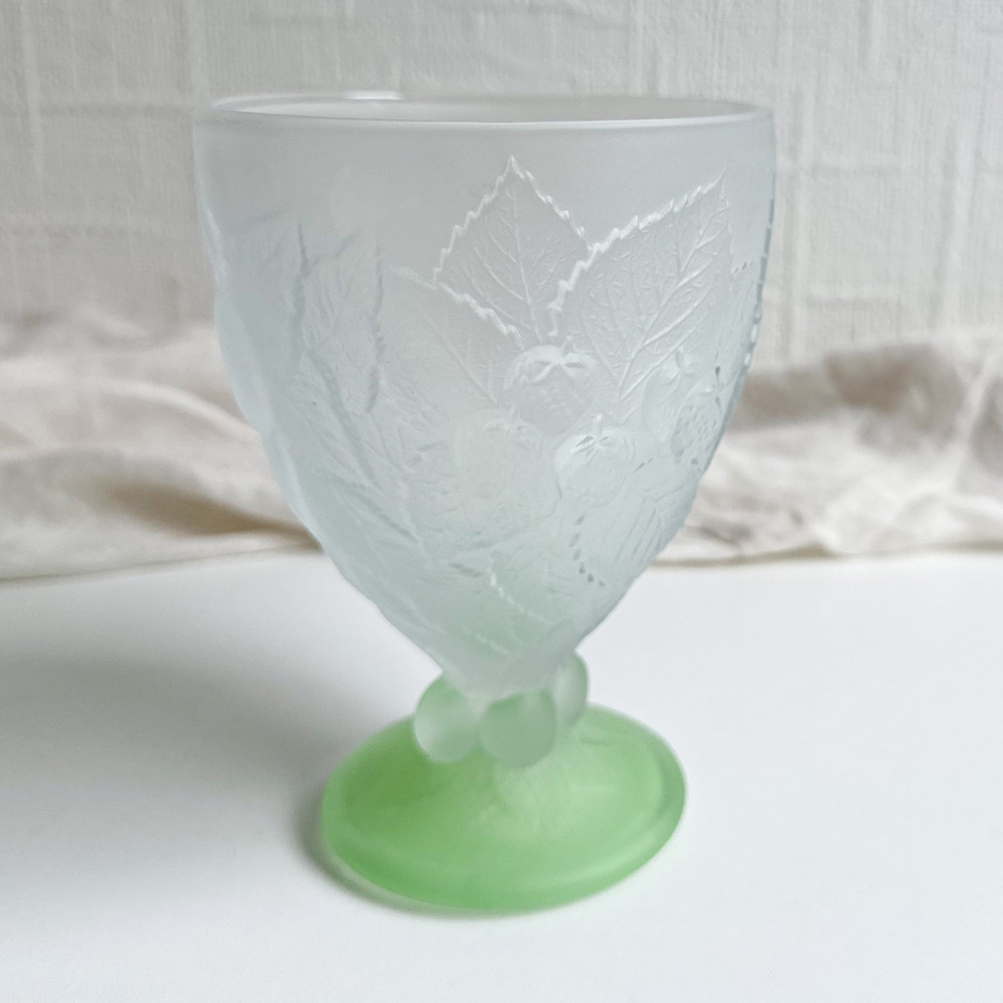 Frosted Pressed Glass Goblet with Green Foot, made by Pasabahce