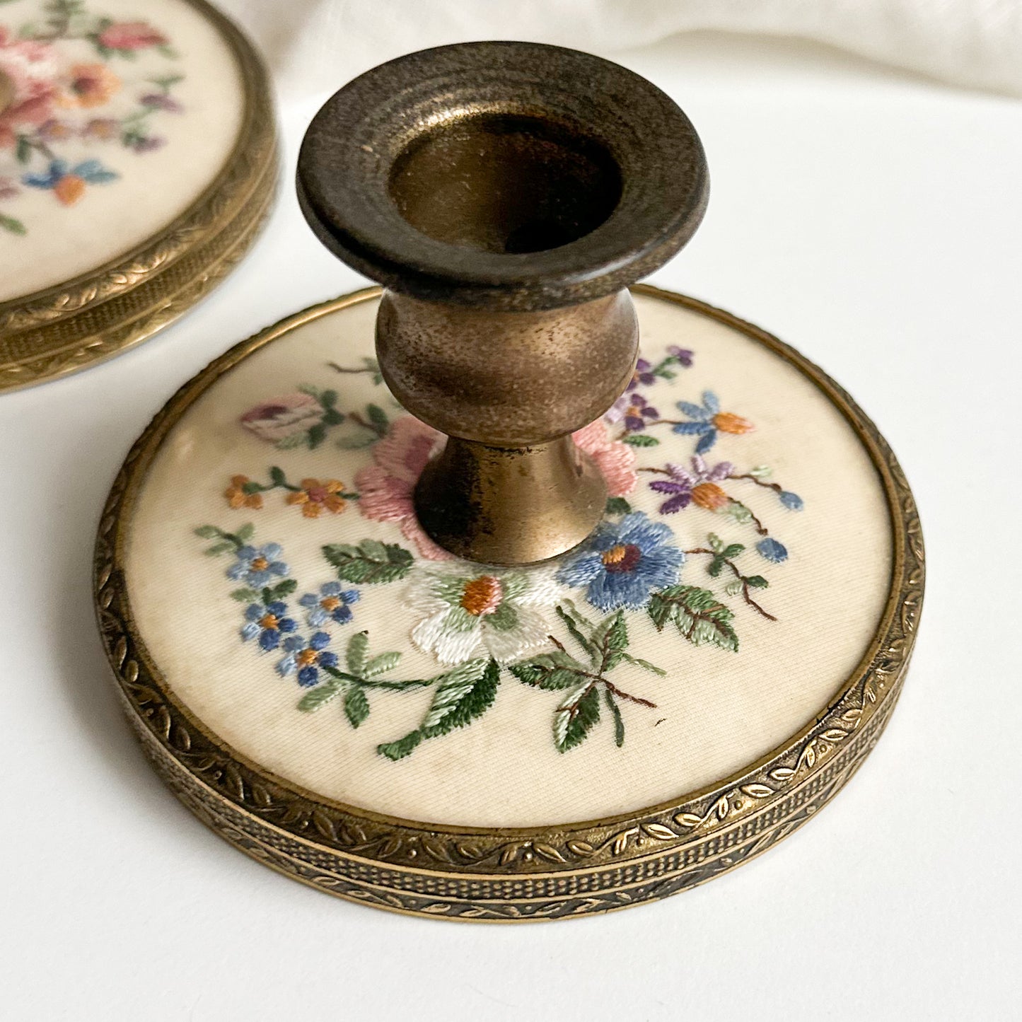 Pair of Candle Holders with Embroidery