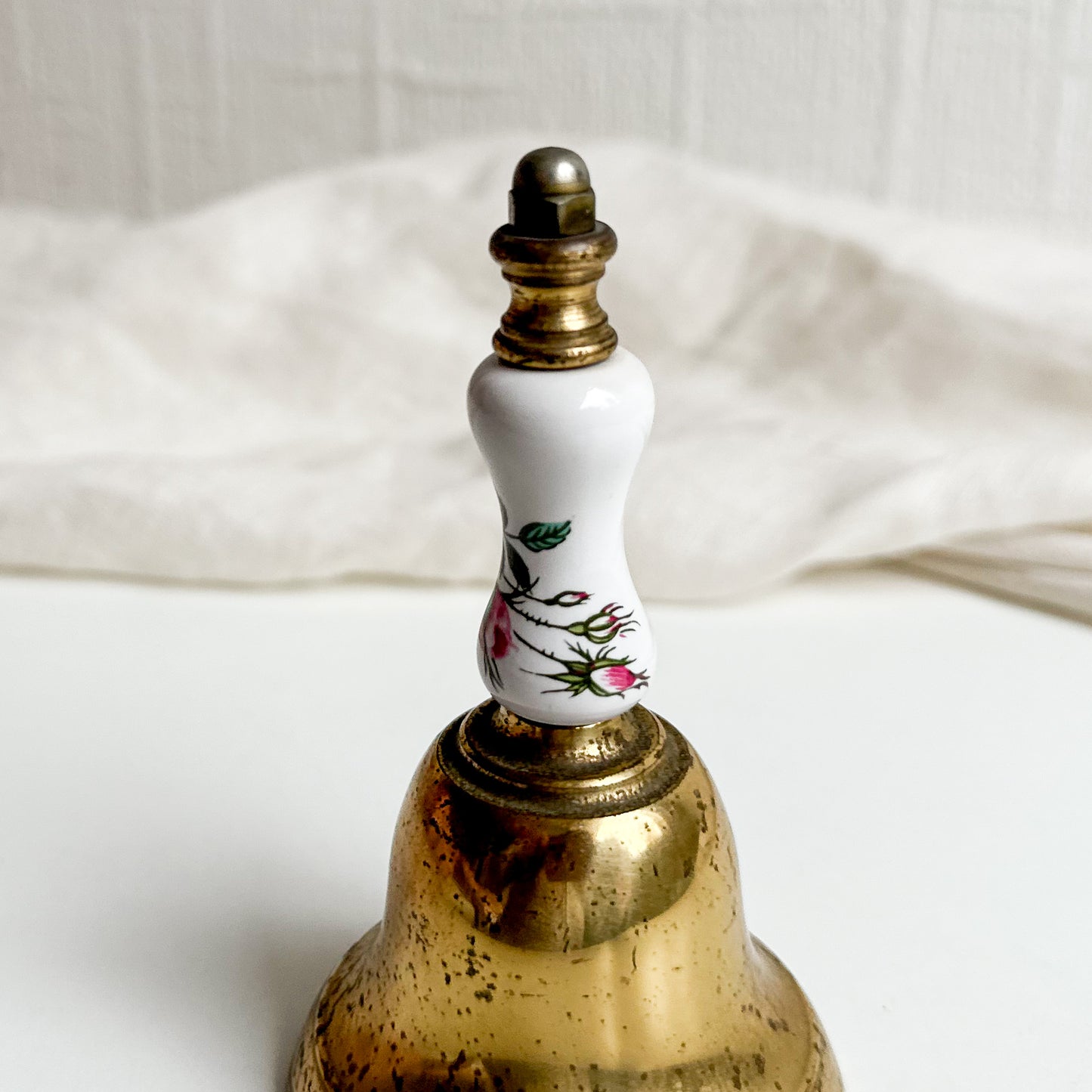 Vintage Brass Bell with Porcelain Handle