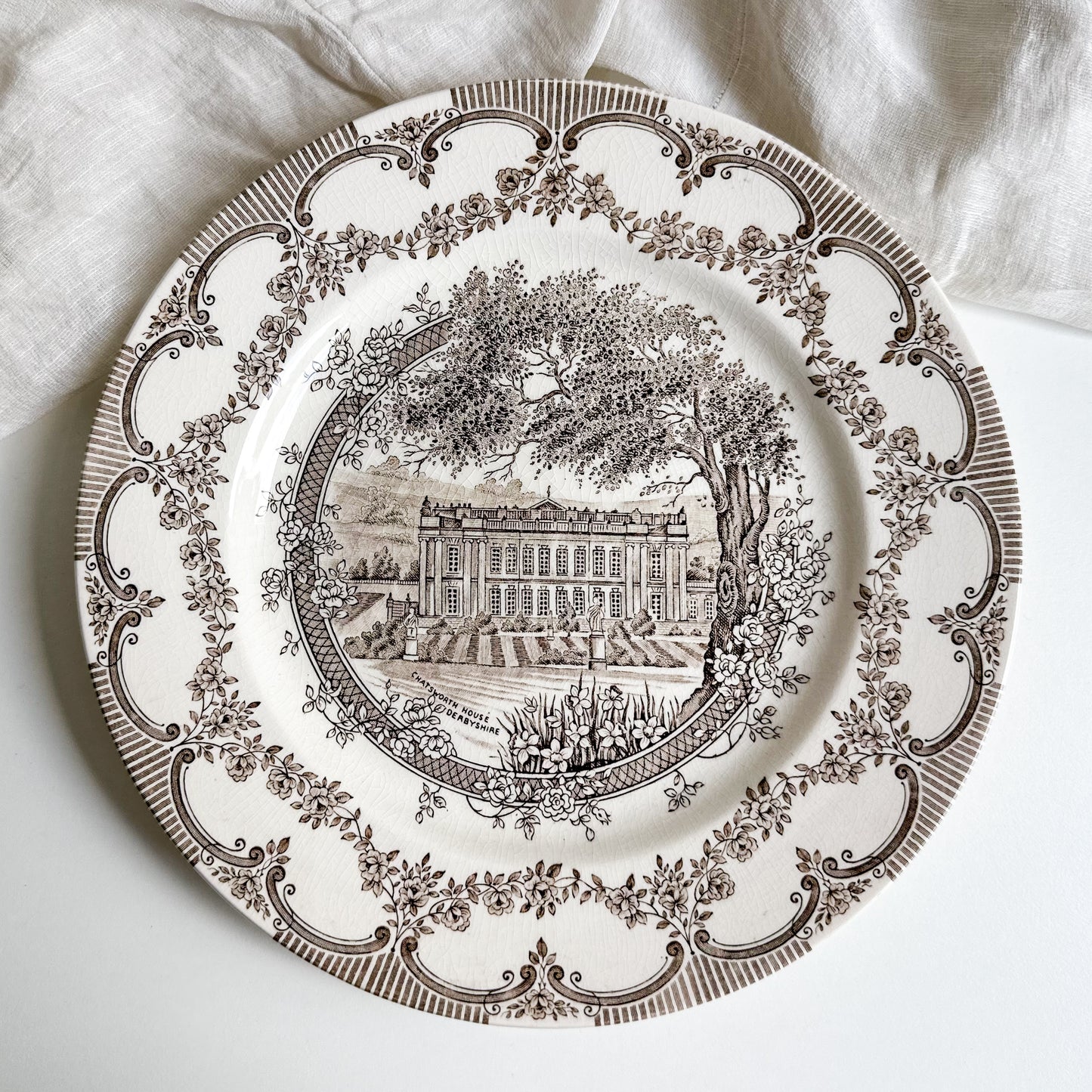 Brown Transferware Chatsworth House Plate