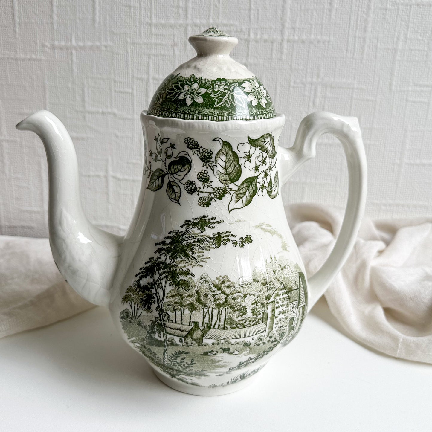 Green Transferware Cofee Pot