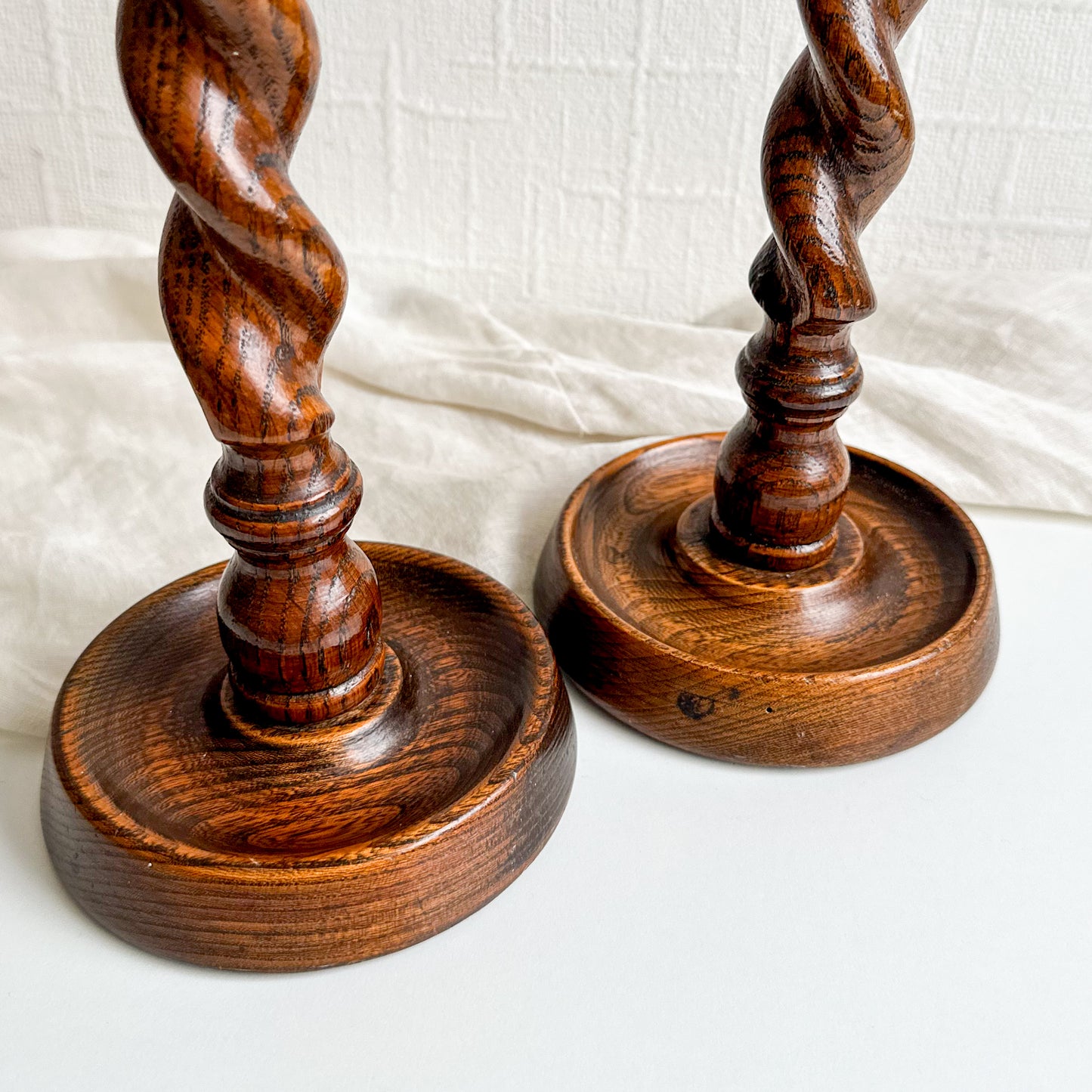 Pair of Oak Barley Twist Candlesticks