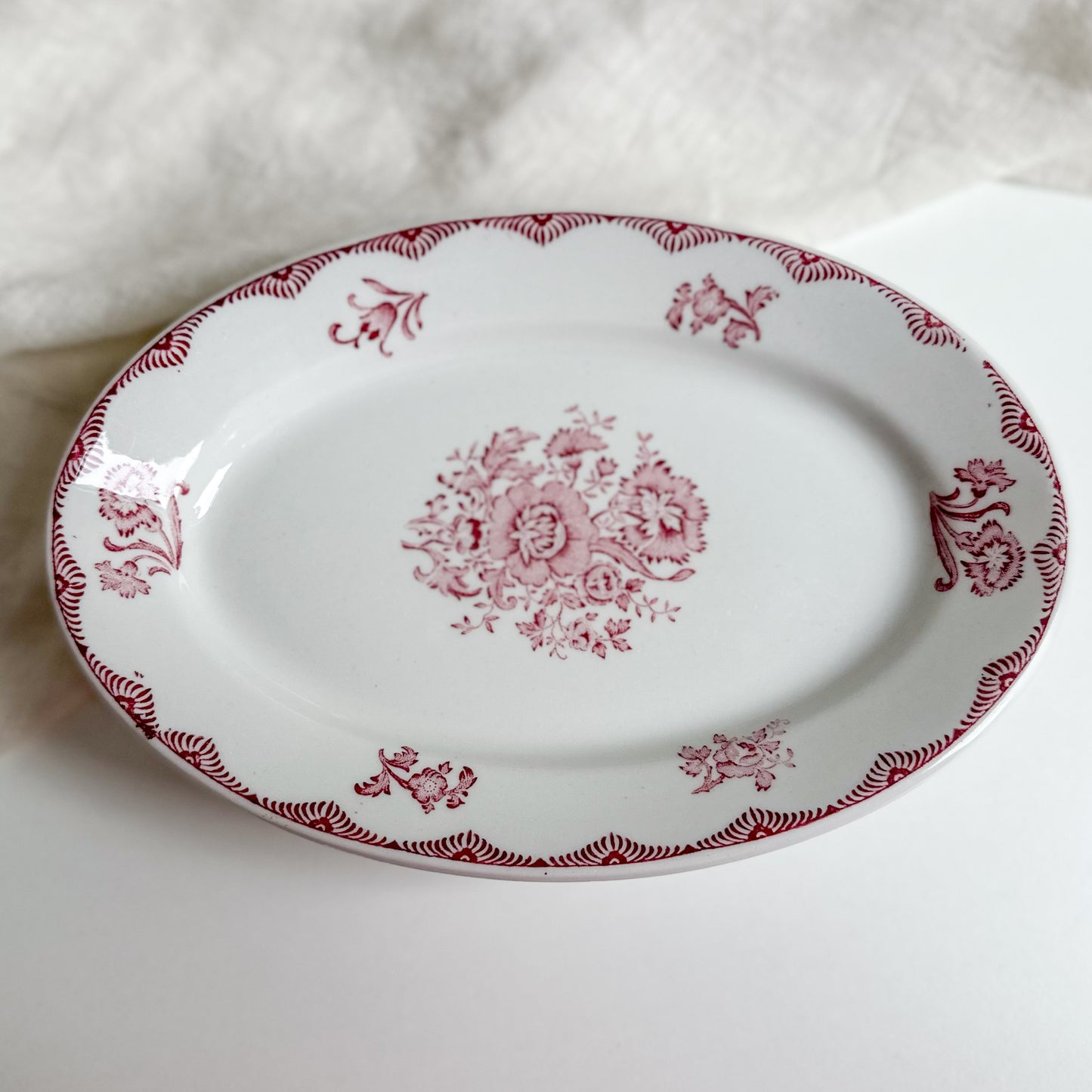 Set of 3 Pink Transferware Oval Plates