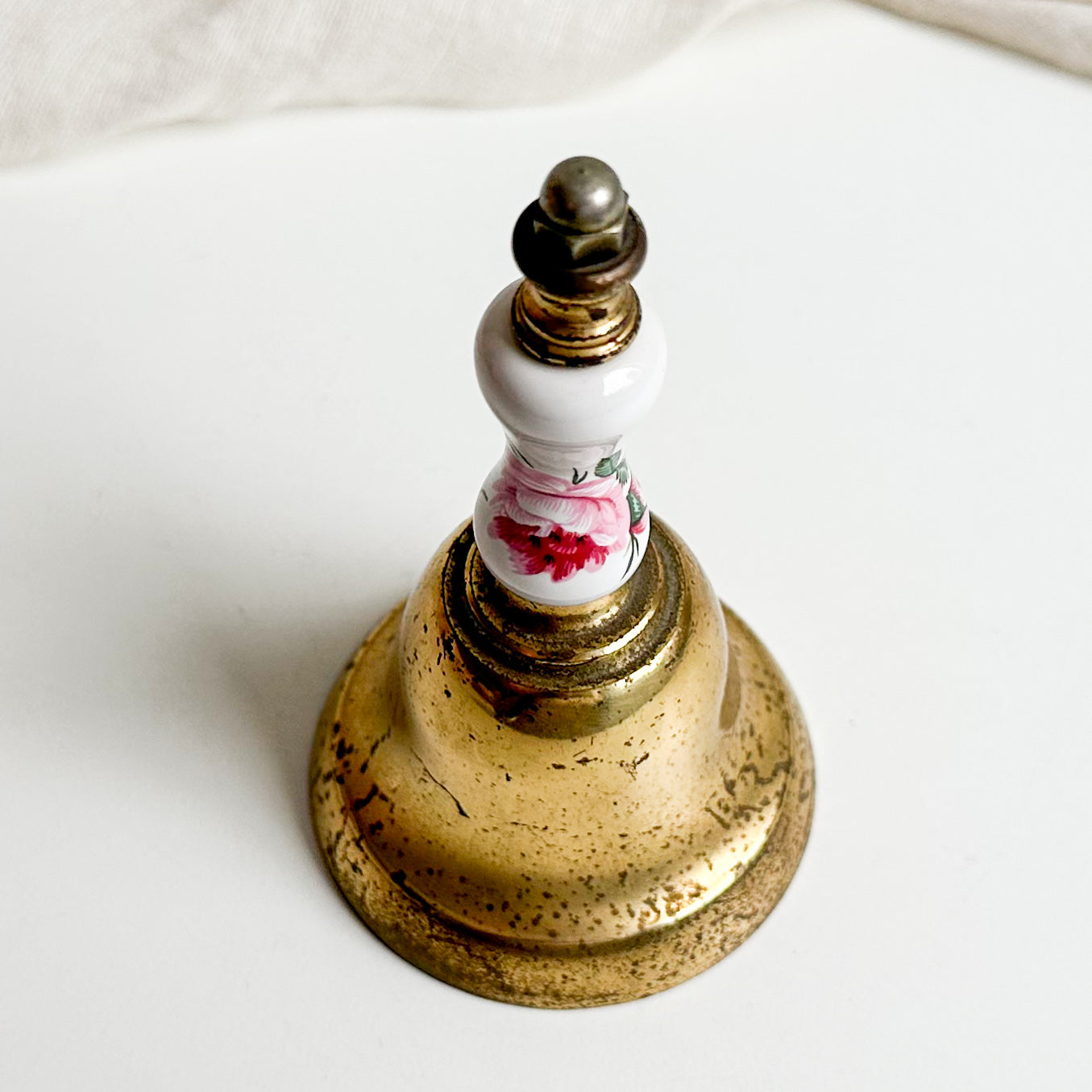 Vintage Brass Bell with Porcelain Handle