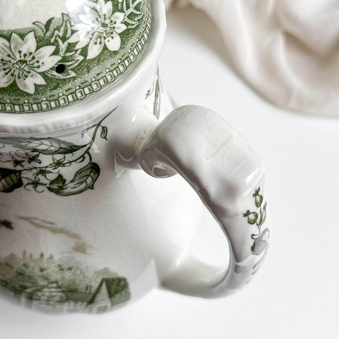 Green Transferware Cofee Pot