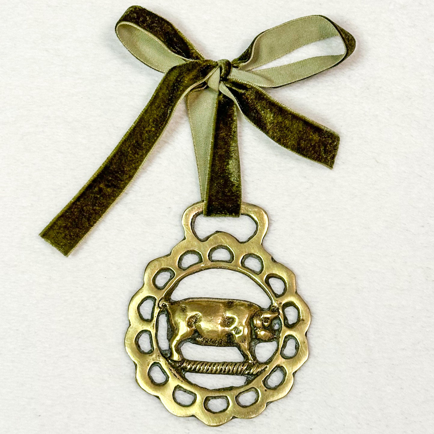 Brass Ornament with Green Ribbon 3