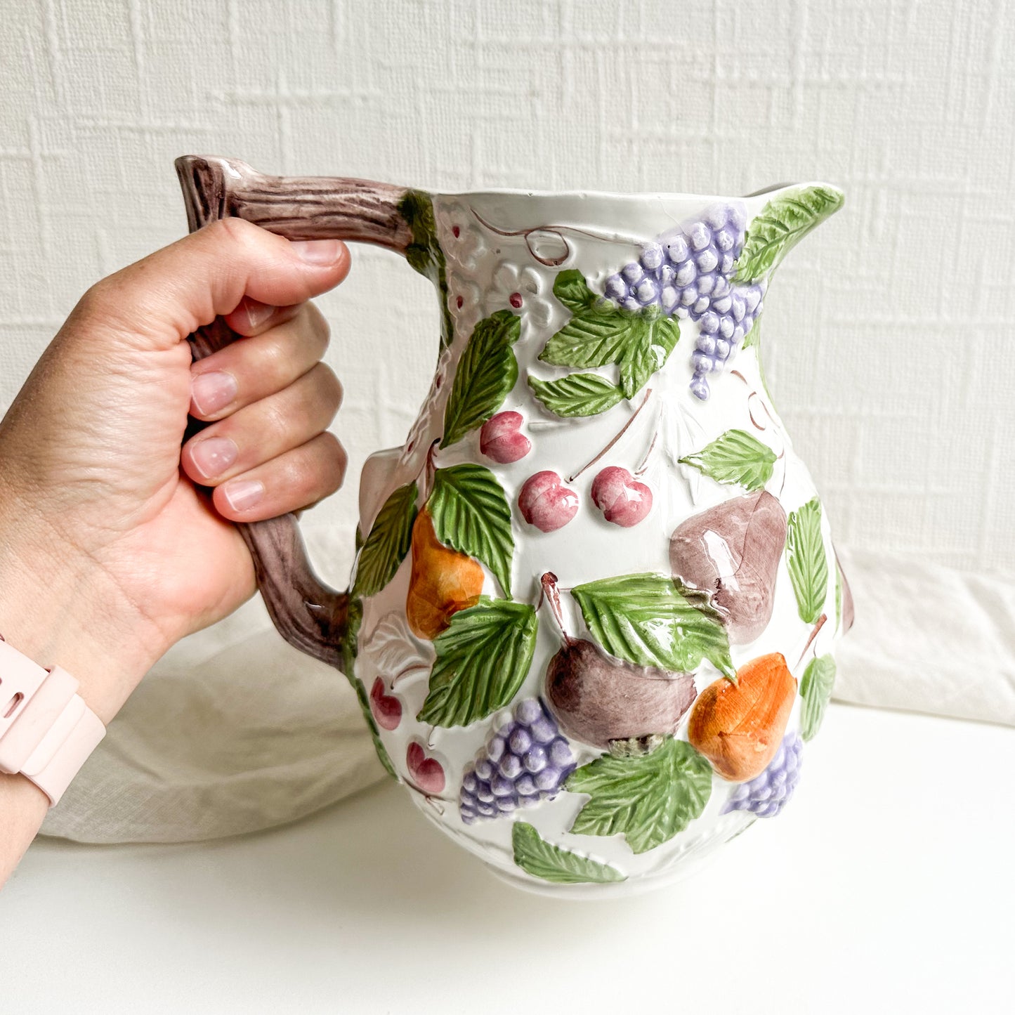 Ceramic Pitcher Jug with Fruit Design