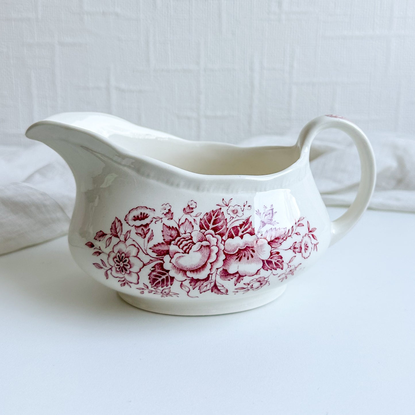 Pink Transferware Gravy Boat