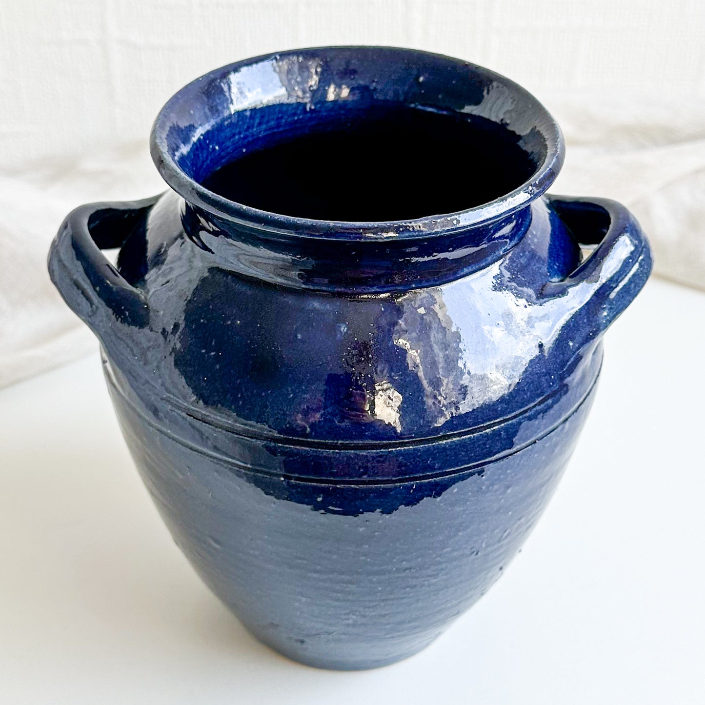 Blue Pottery Vase with Handles