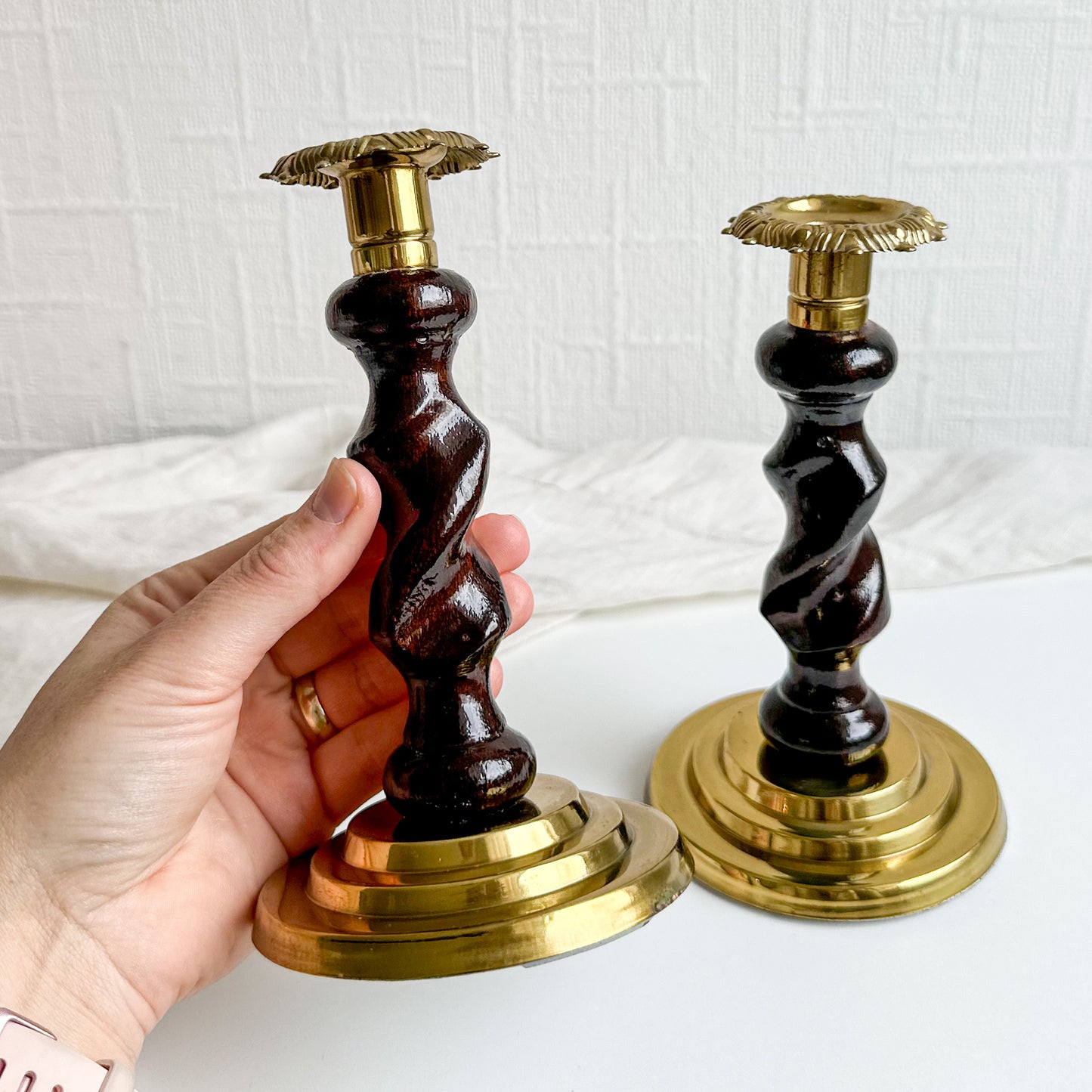 Pair of Oak Barley Twist Candlesticks