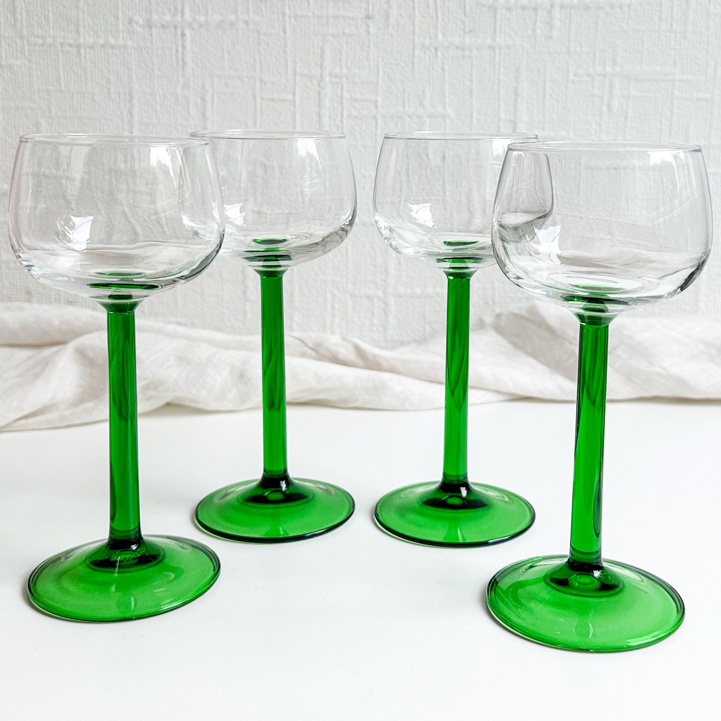 Set of 4 French Wine Glasses with Green Stem