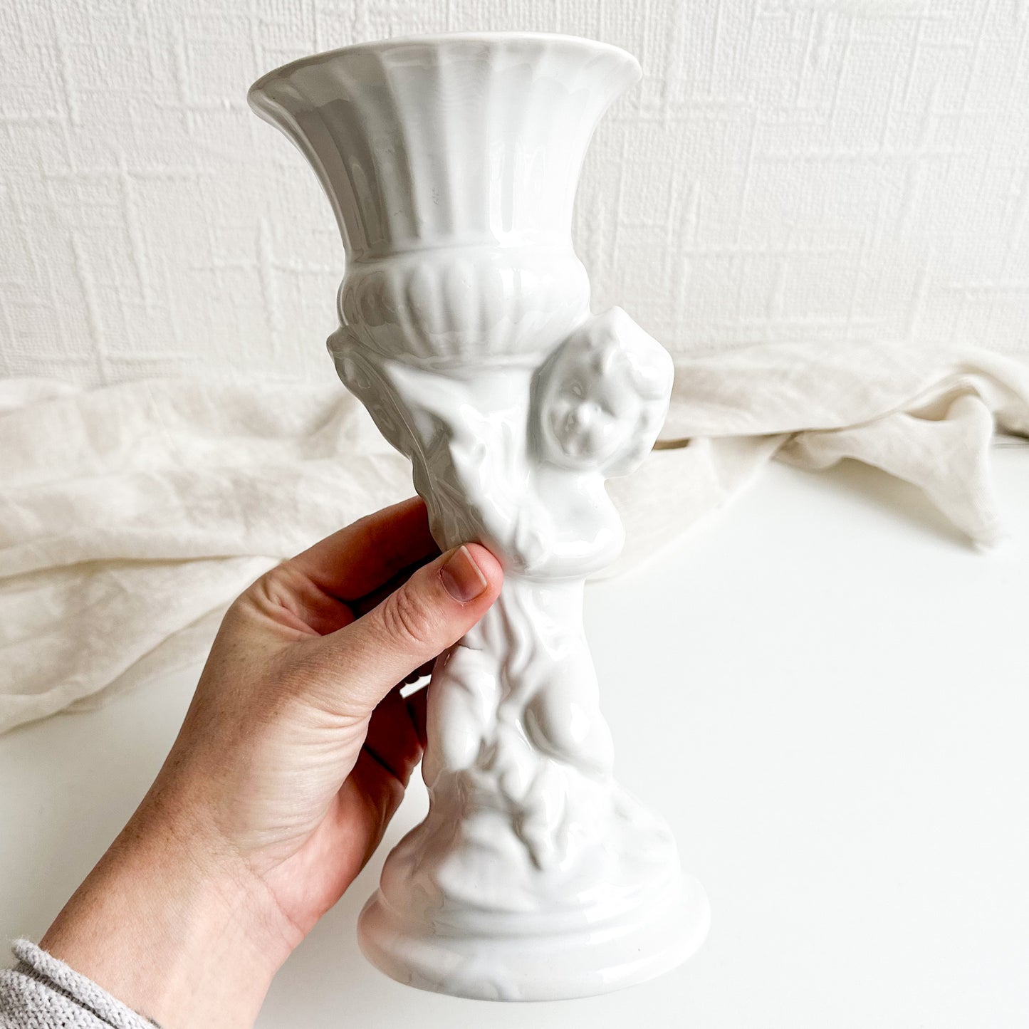 White Cherub Vase