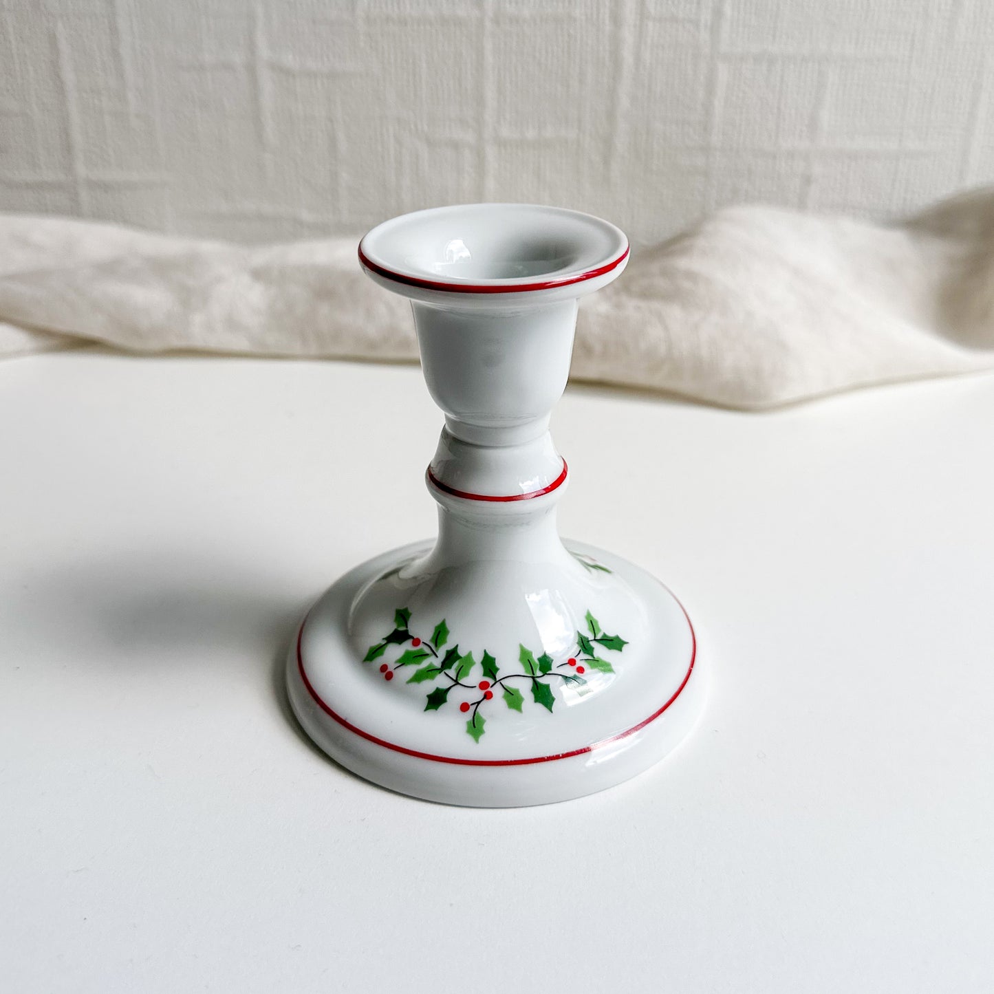 Ceramic Candle Holder with Holly