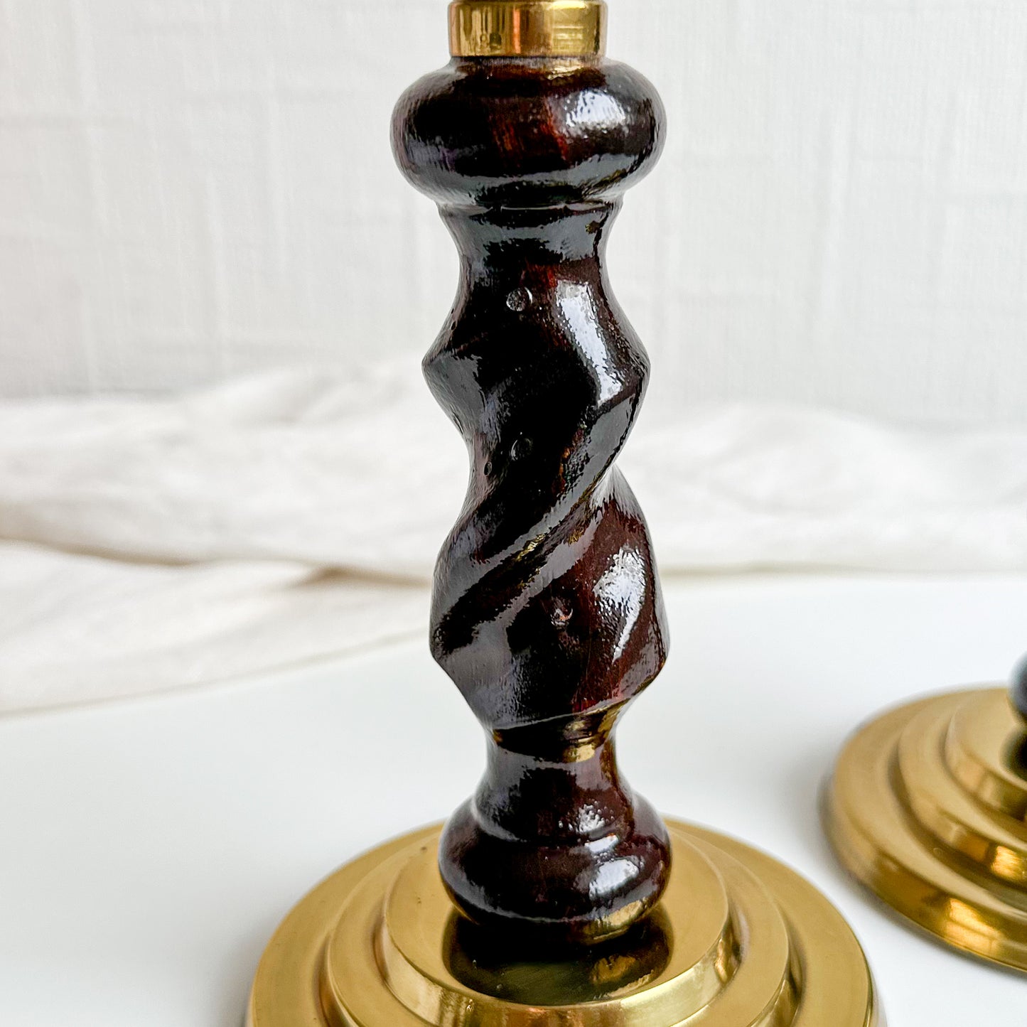 Pair of Oak Barley Twist Candlesticks