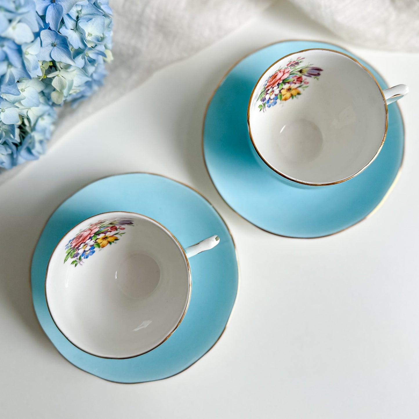 Pair of Blue Tea Cups and Saucers