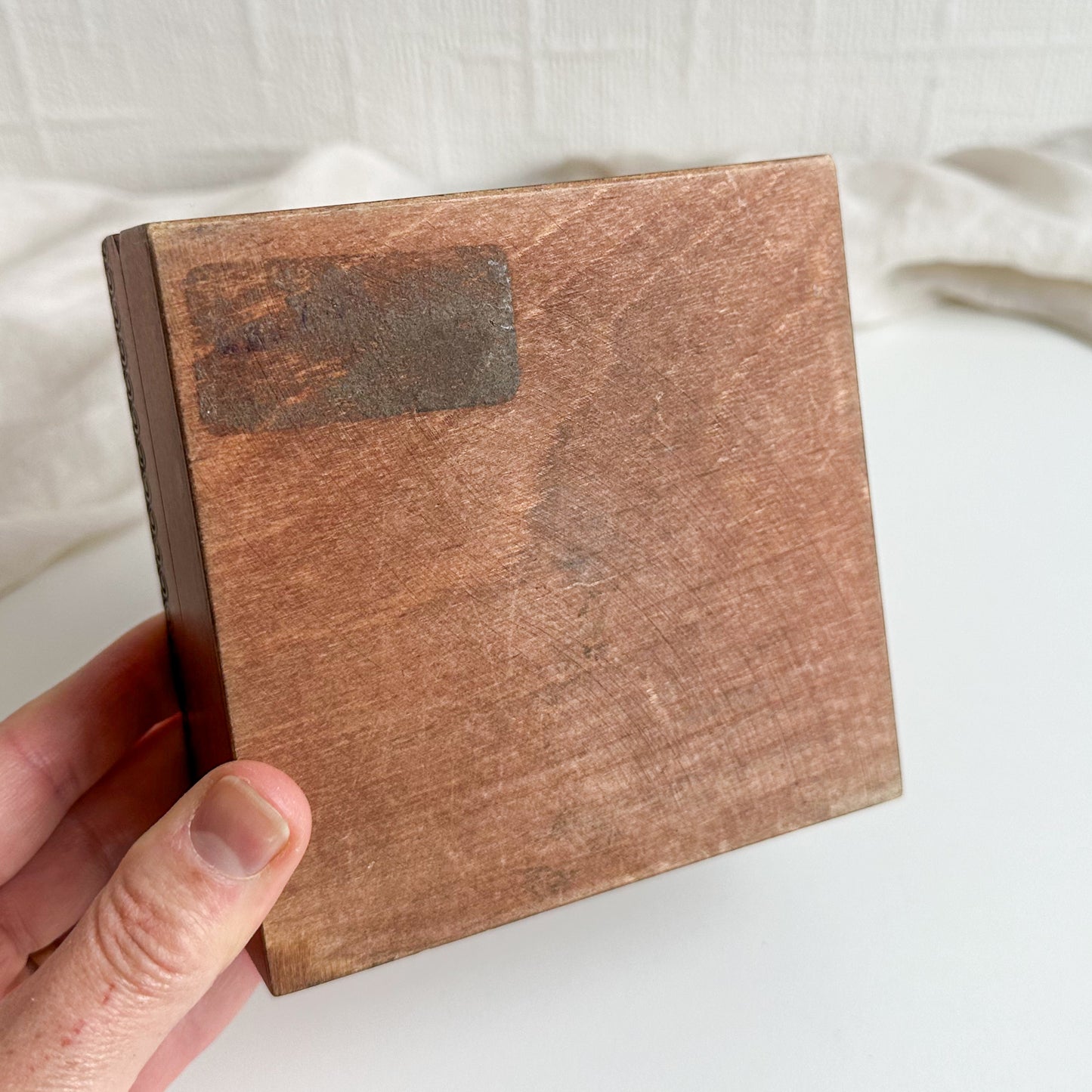 Wooden Box with Embroidered Fabric