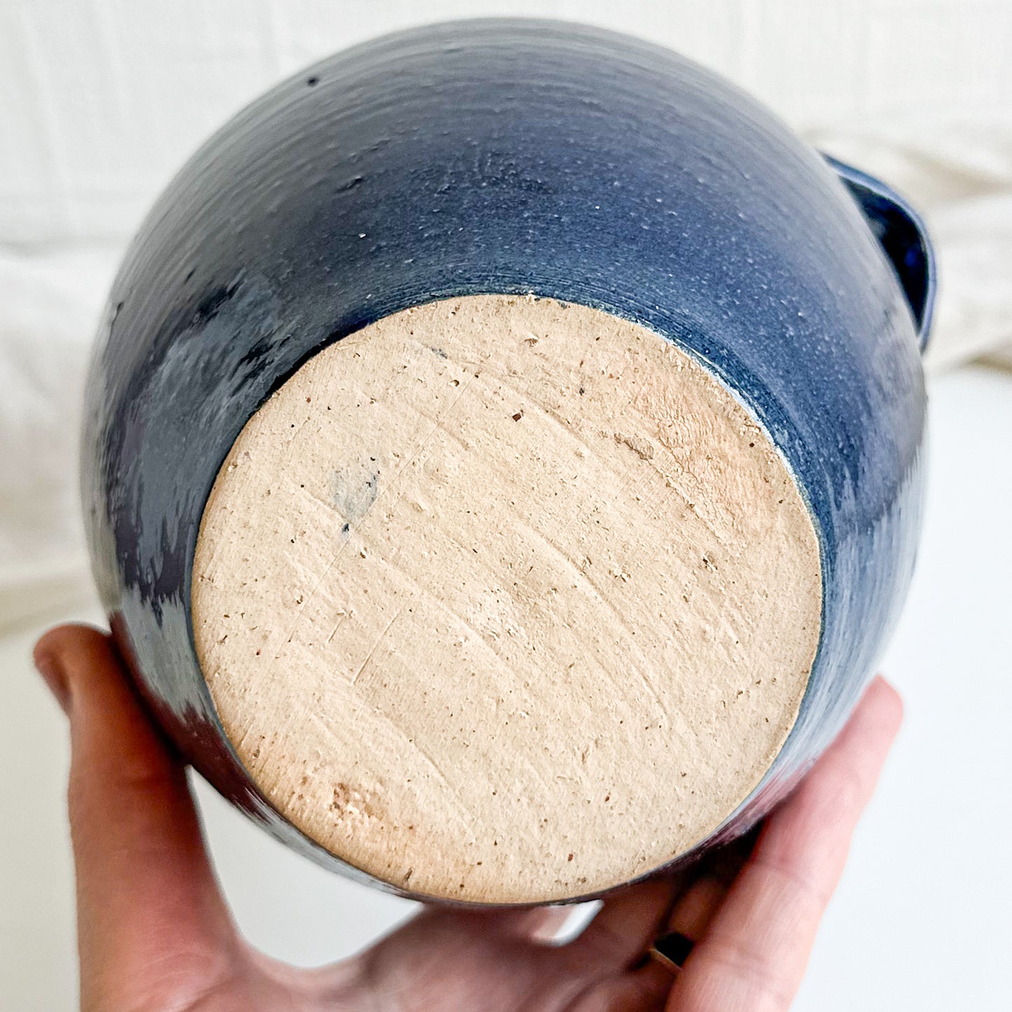 Blue Pottery Vase with Handles