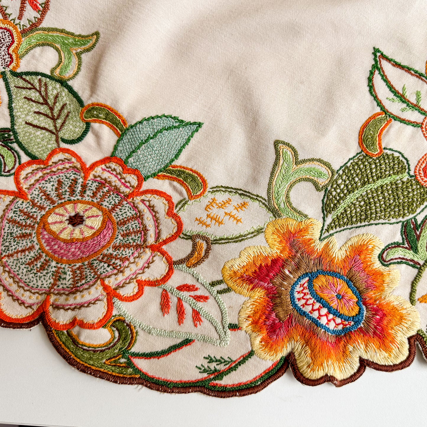 Antique Hand Embroidered Floral Doily