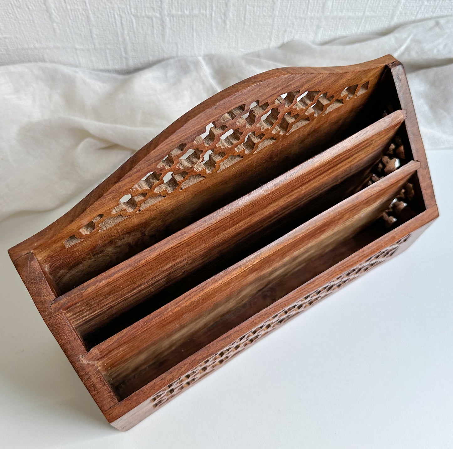 Pierced Wood Desk Organiser