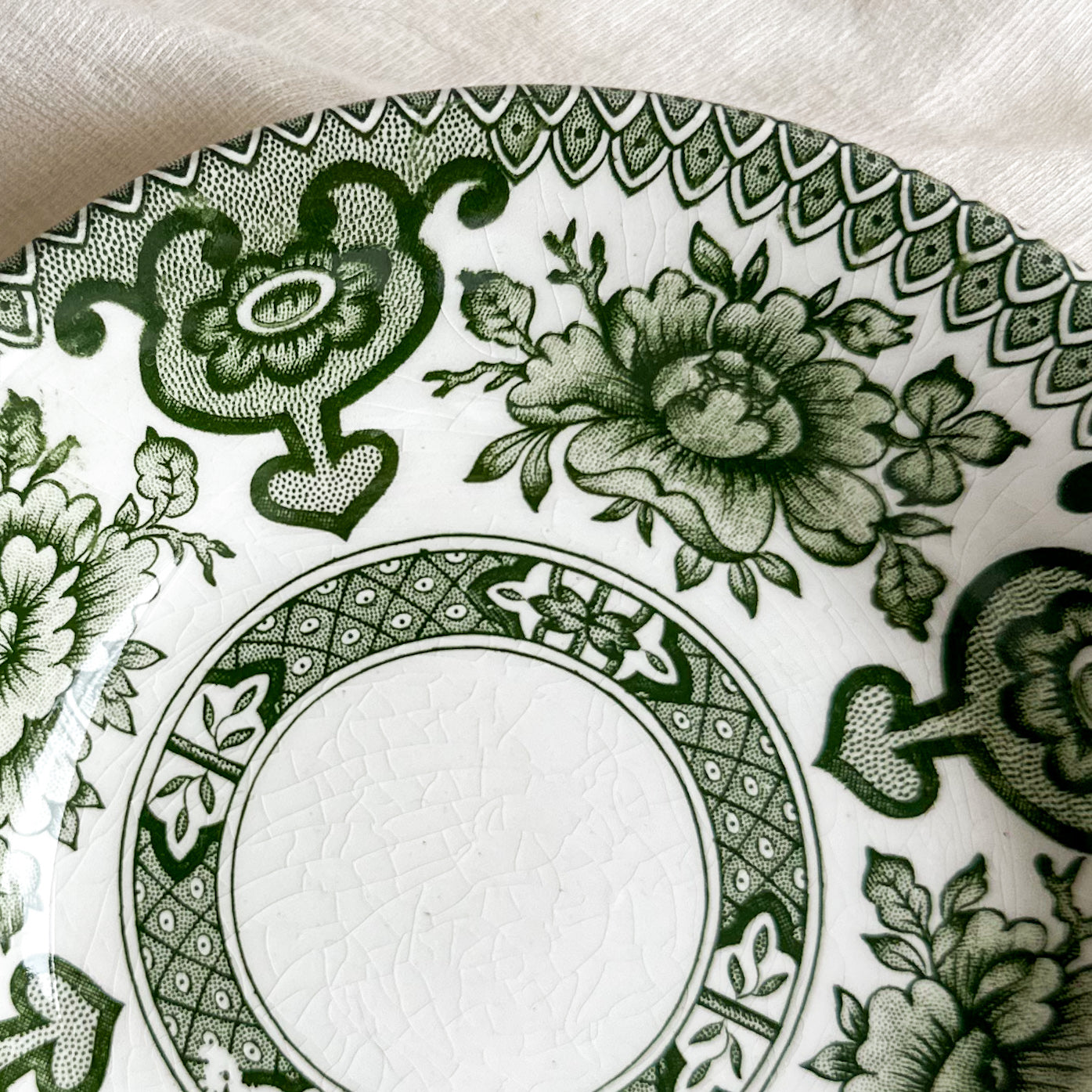 3 Green Transferware Bowls