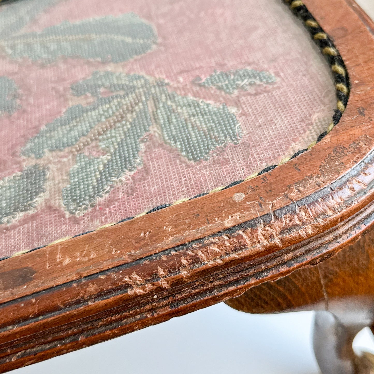 Small Antique Table with Bead Embroidery